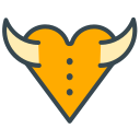 Un cuore arancione con corna e tre puntini.