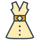 Un vestido estilizado sin mangas con cinturón y botones.