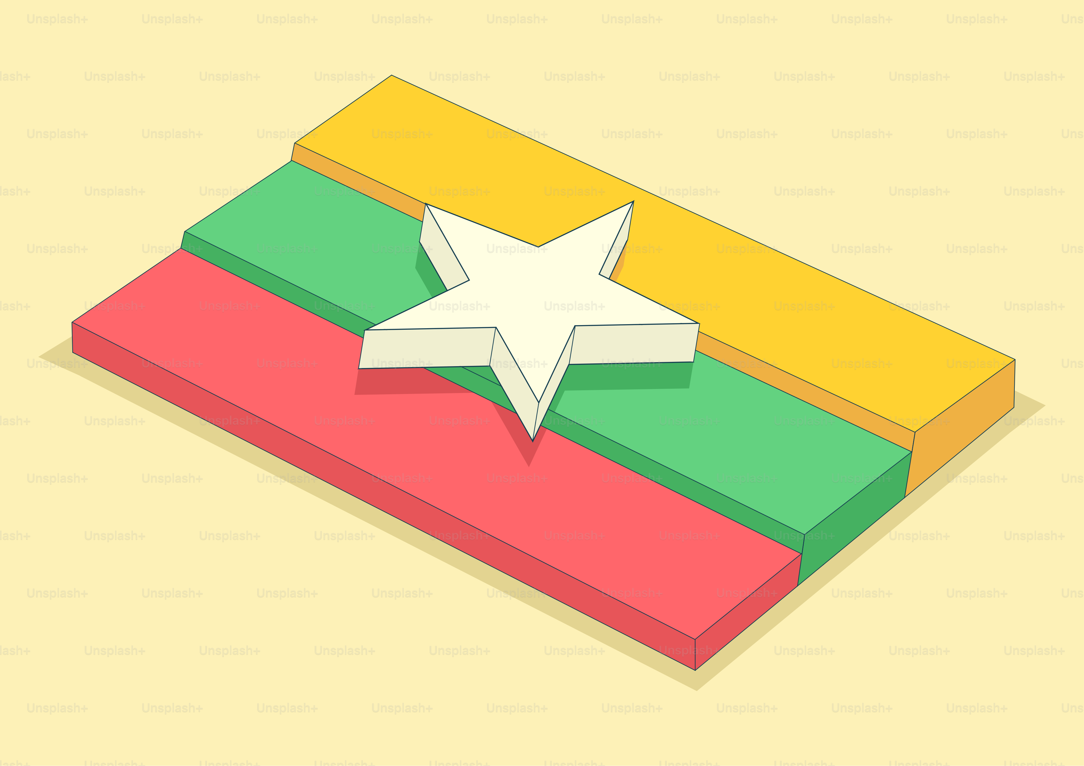 Bandeira isométrica 3D de Mianmar com uma estrela branca.