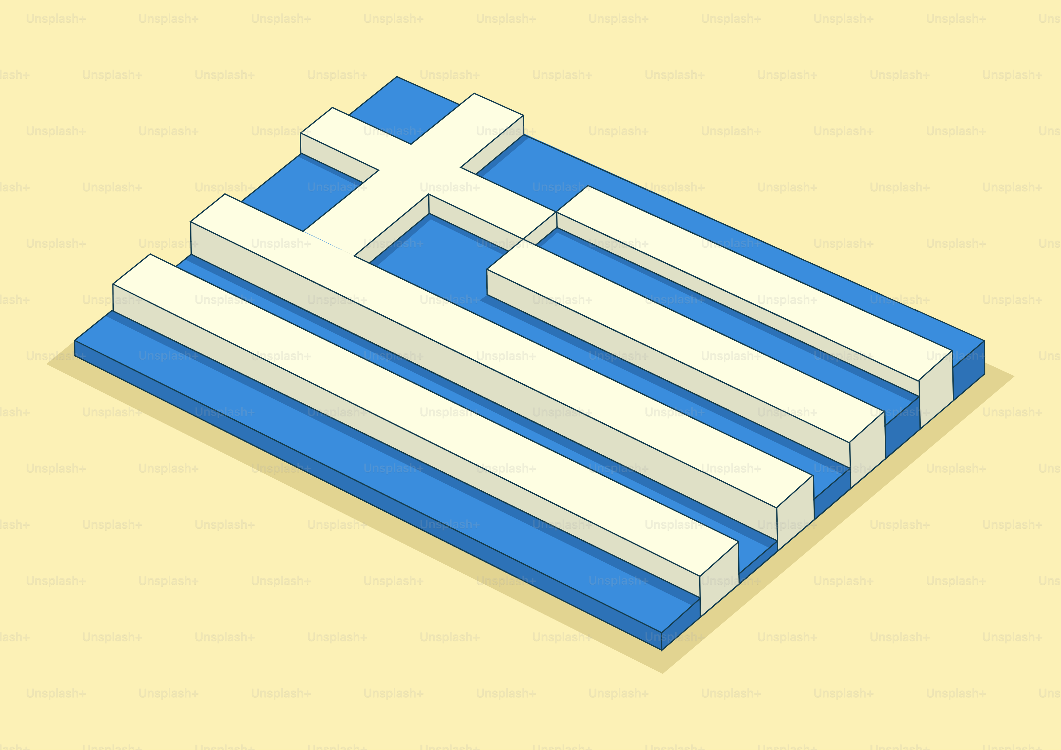 3D isometric greek flag made of blue and white blocks.