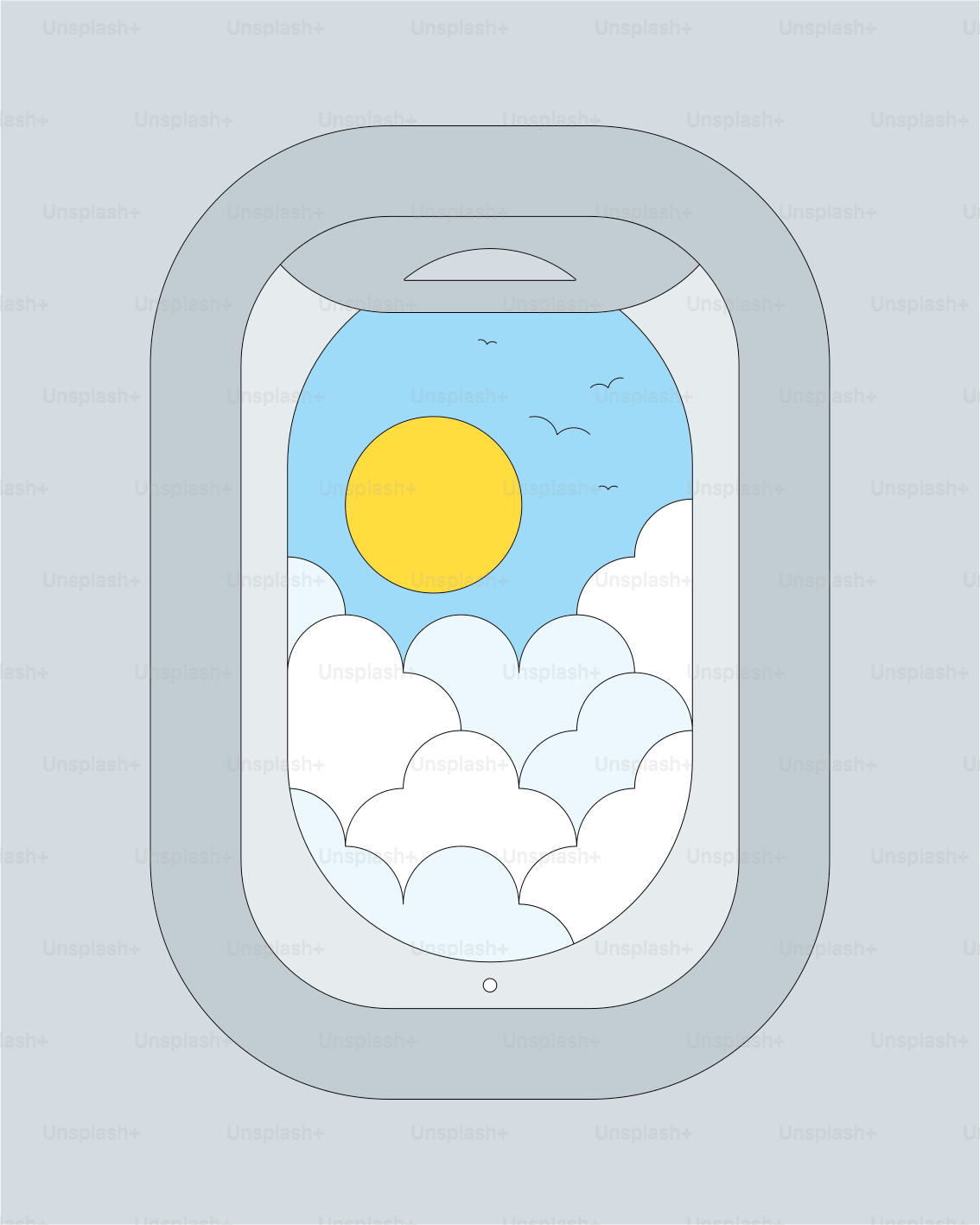 Vista dal finestrino dell'aereo di un cielo di sole con nuvole.