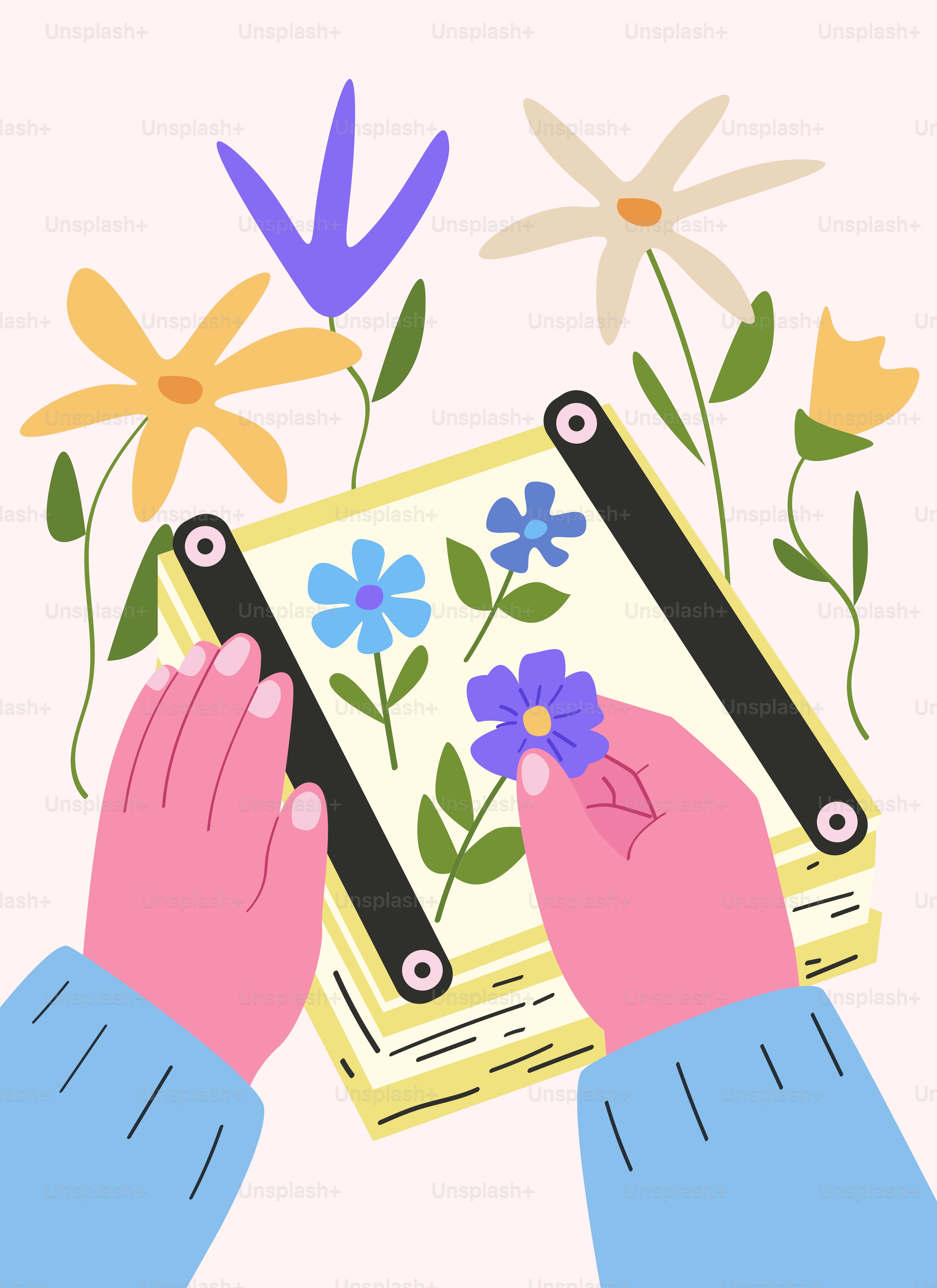 Mani che premono fiori vivaci usando una pressa per fiori.