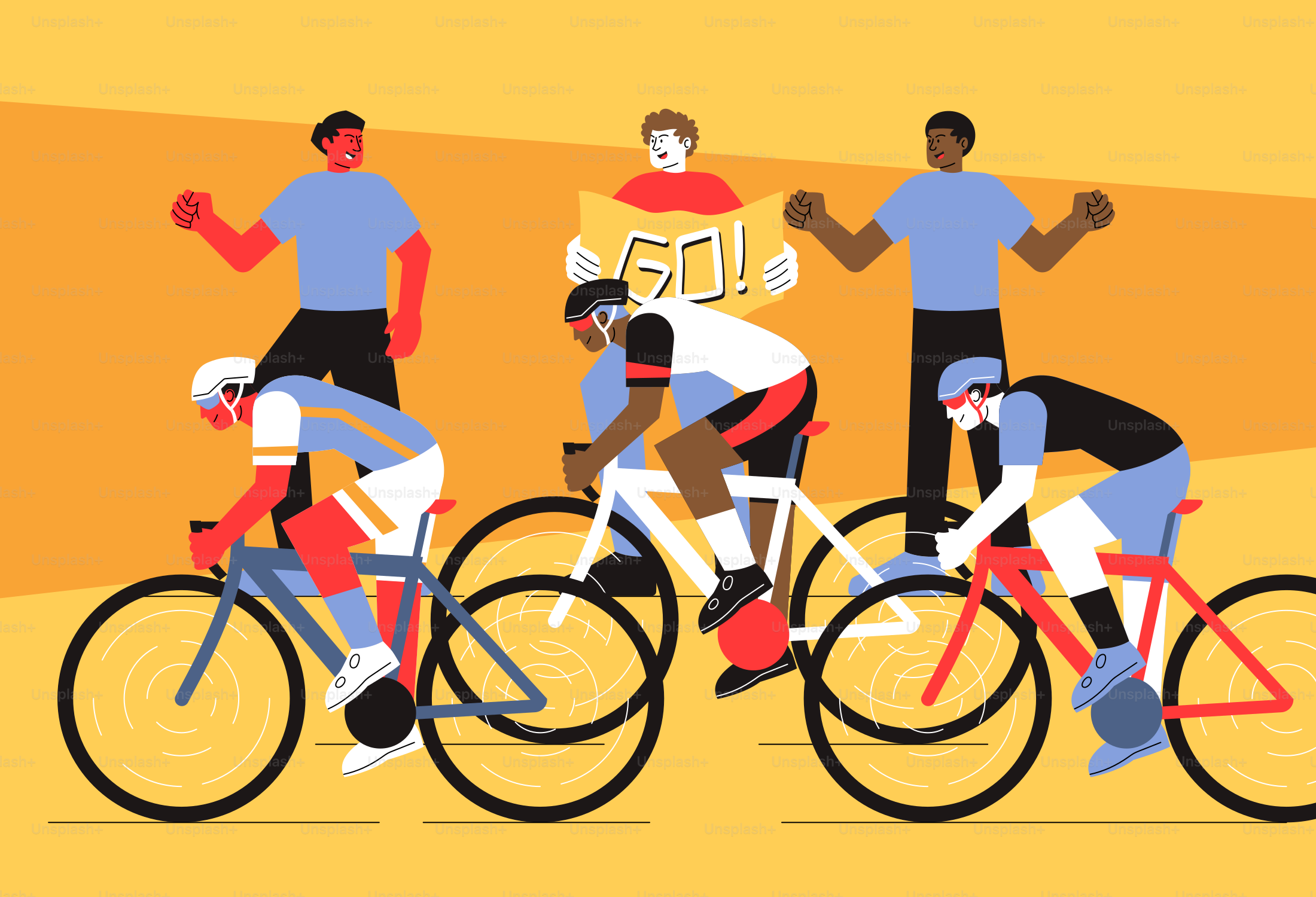Three cyclists race while spectators cheer them on.