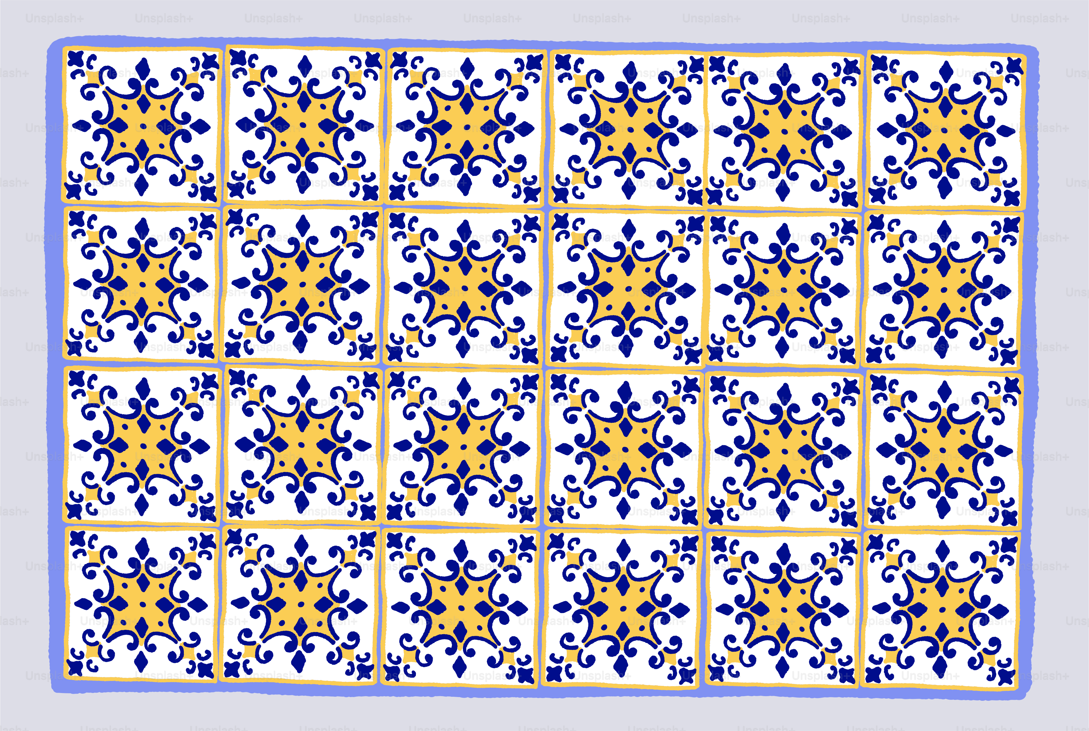 A pattern of blue and yellow decorative tiles.