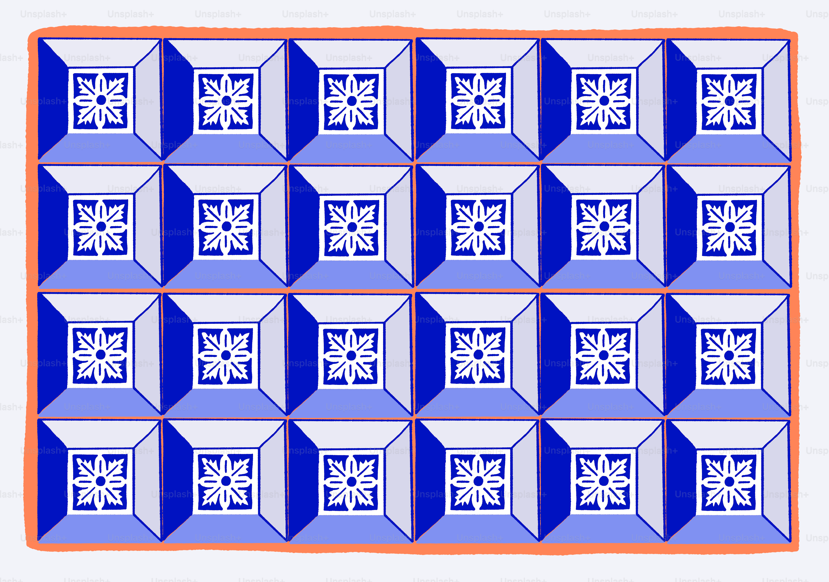 A repeating pattern of blue and white decorative tiles.