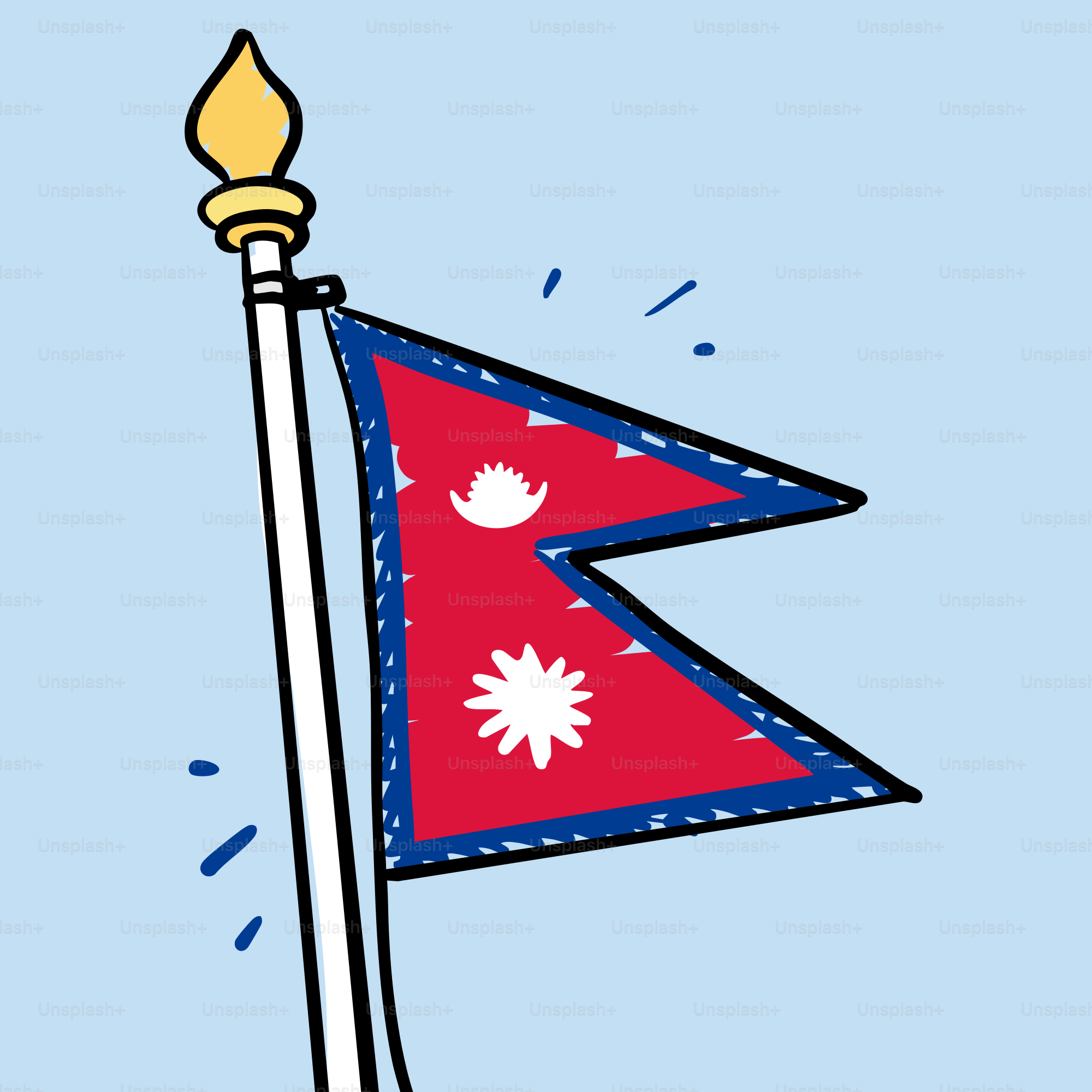 Una bandiera in stile cartone animato del Nepal su un pennone.