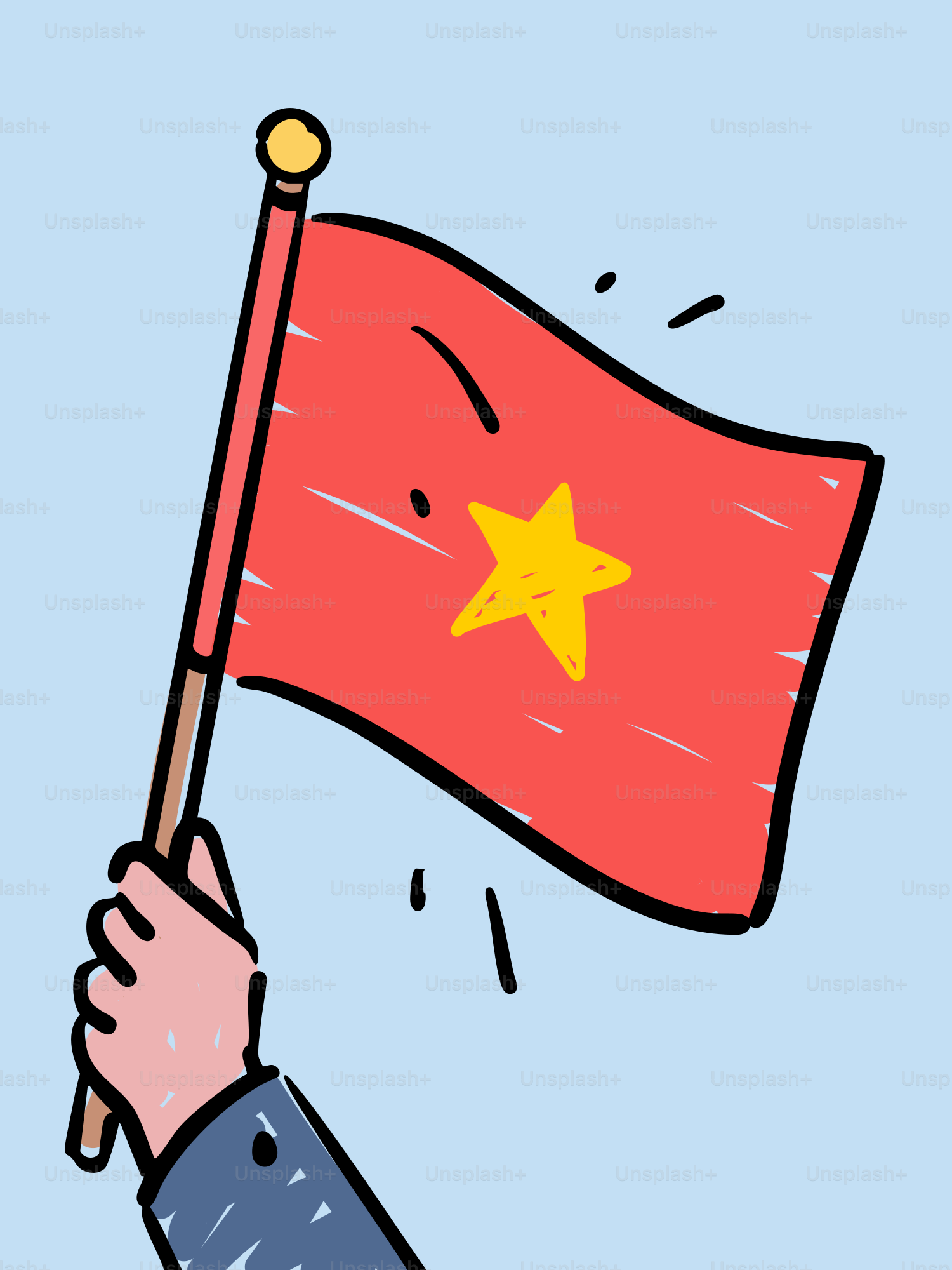 Una mano sventola la bandiera vietnamita con una stella gialla.