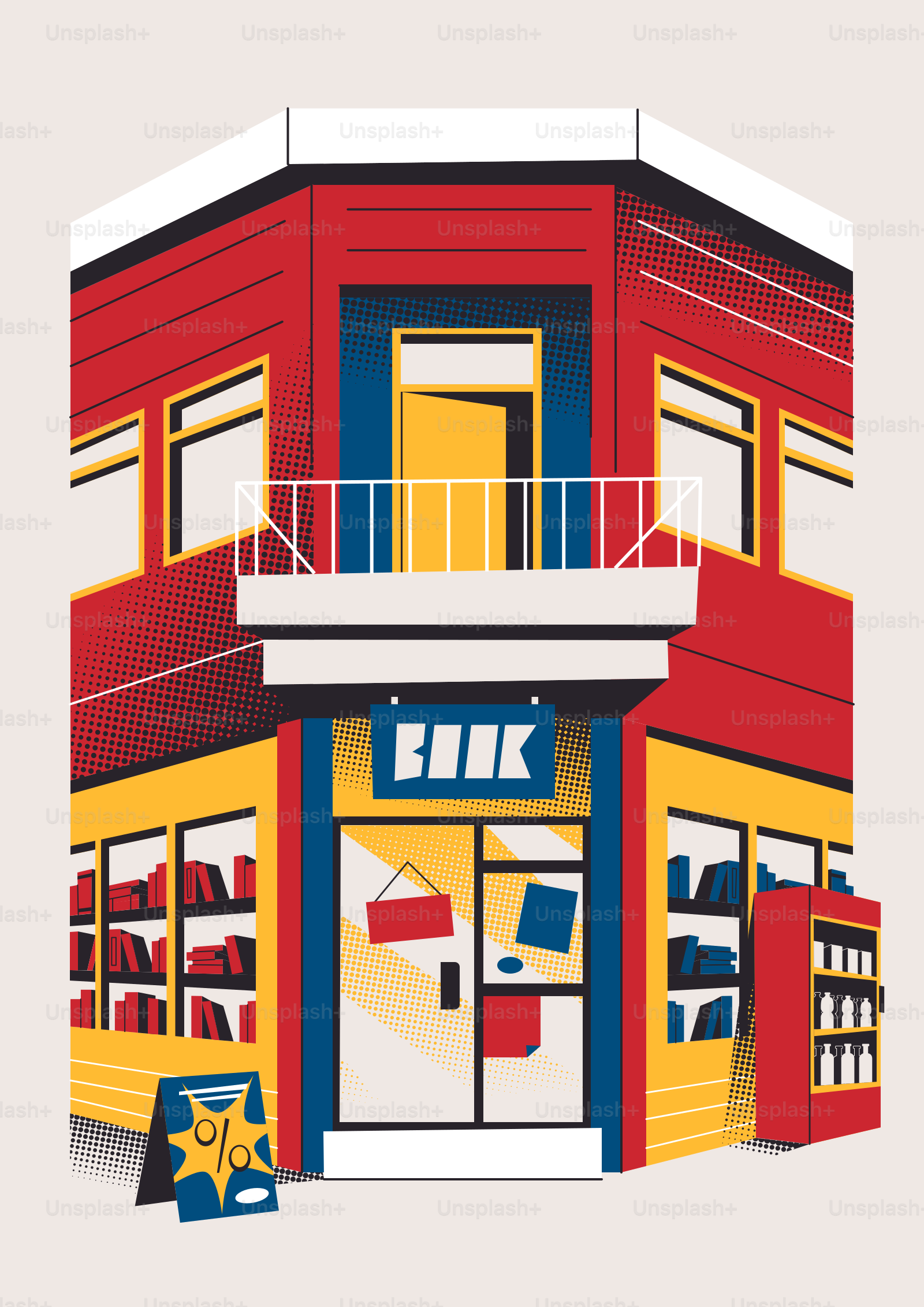 Vivace libreria all'angolo con un'insegna ben visibile a "libro".
