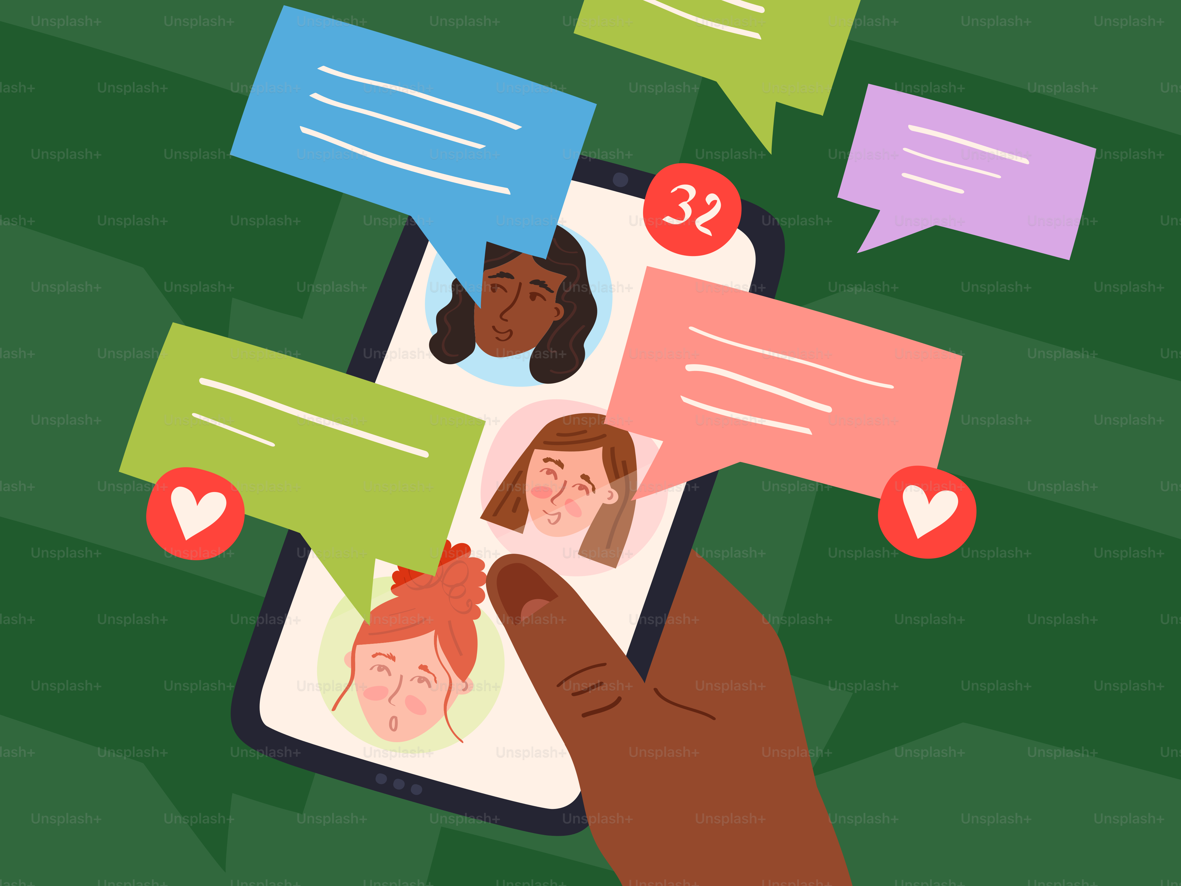 People interacting on social media via a smartphone.
