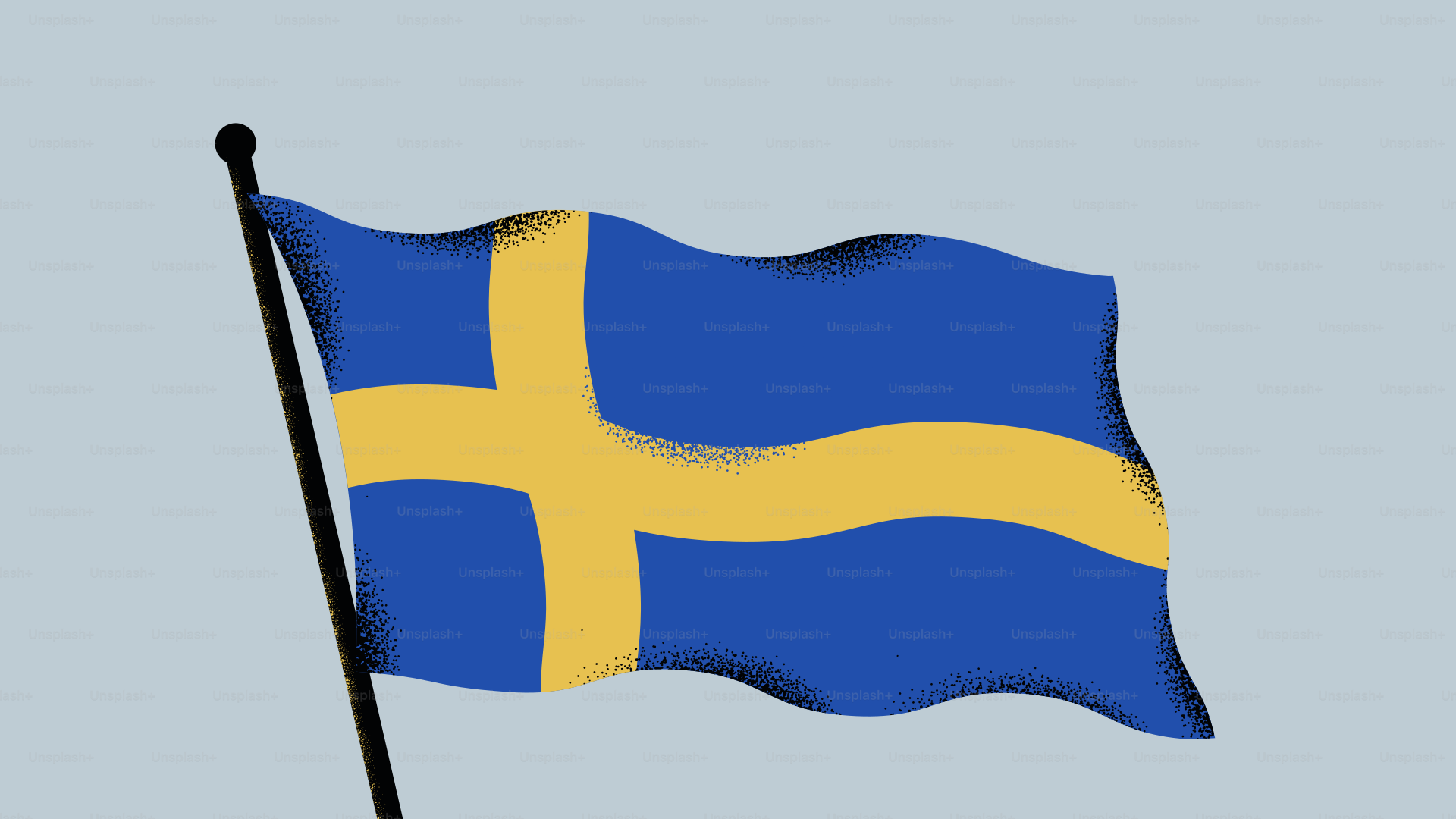 Le drapeau national de la Suède flottant sur un mât de drapeau.