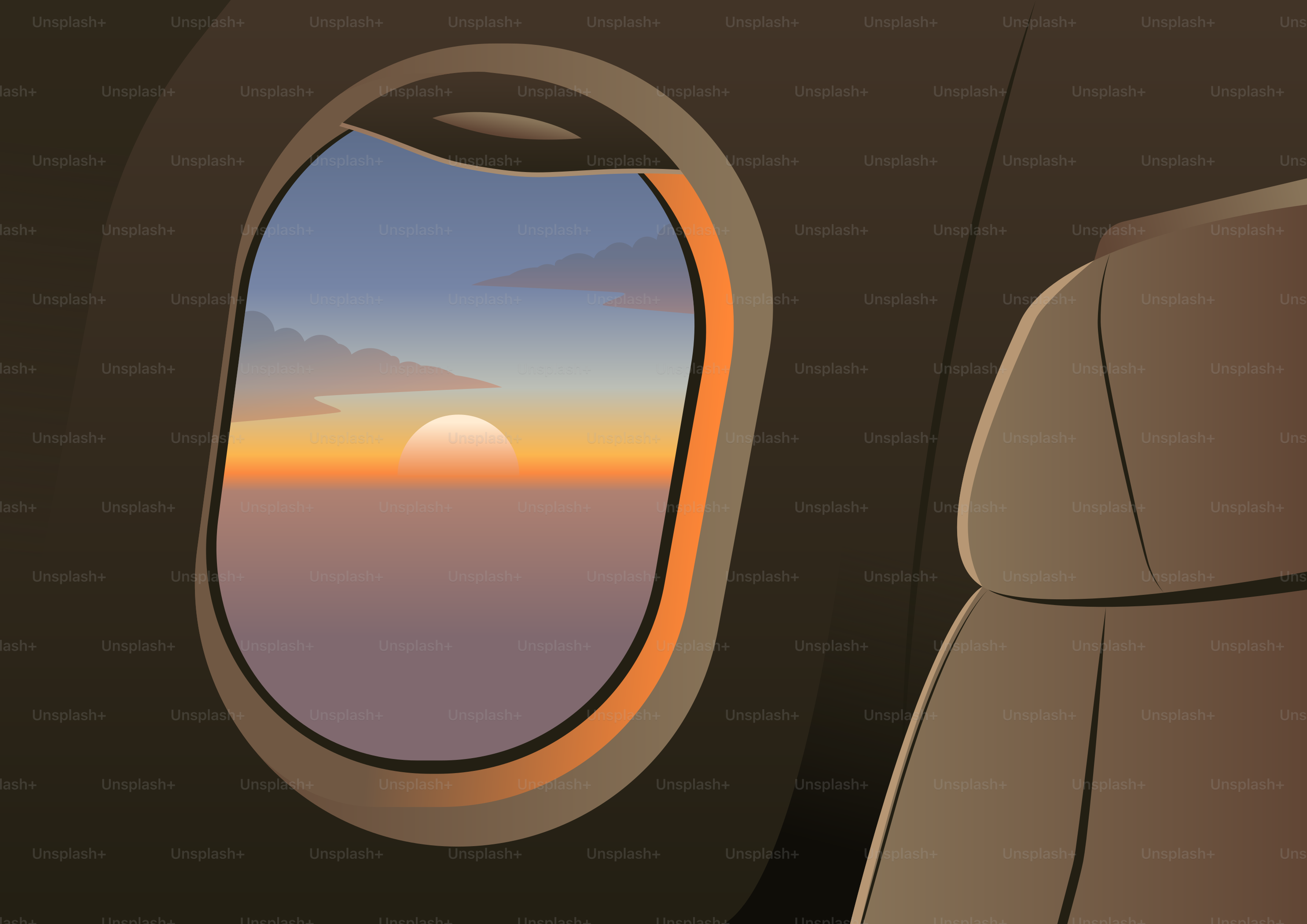 Vista da finestra dell'aereo su un tramonto vibrante.