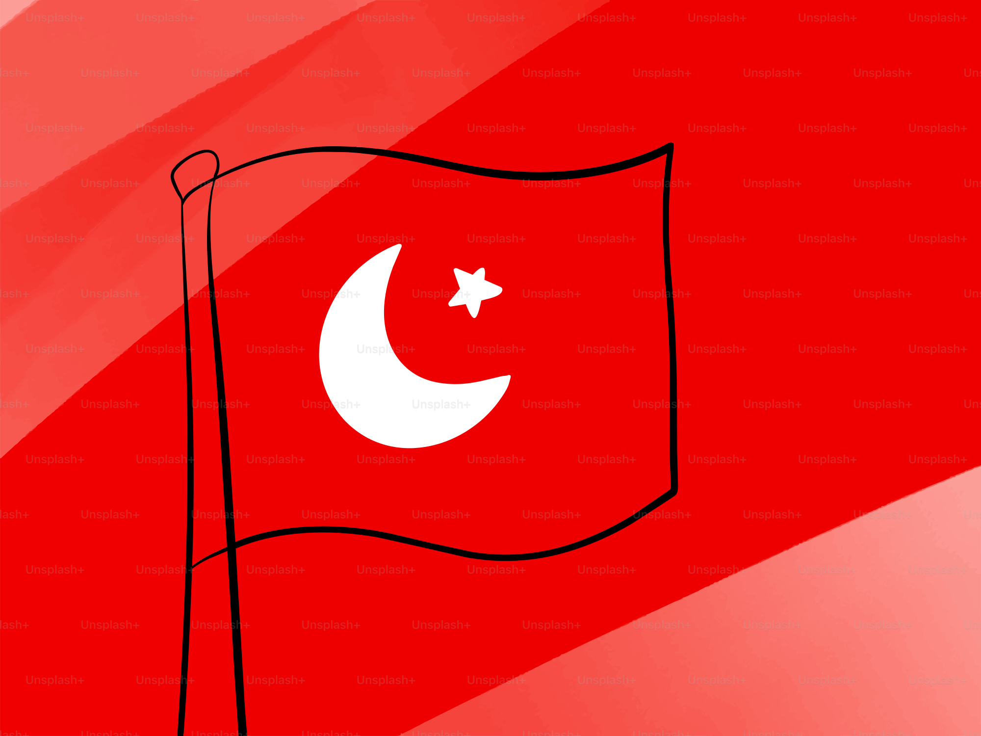 Drapeau rouge louche avec un croissant de lune blanc et une étoile.