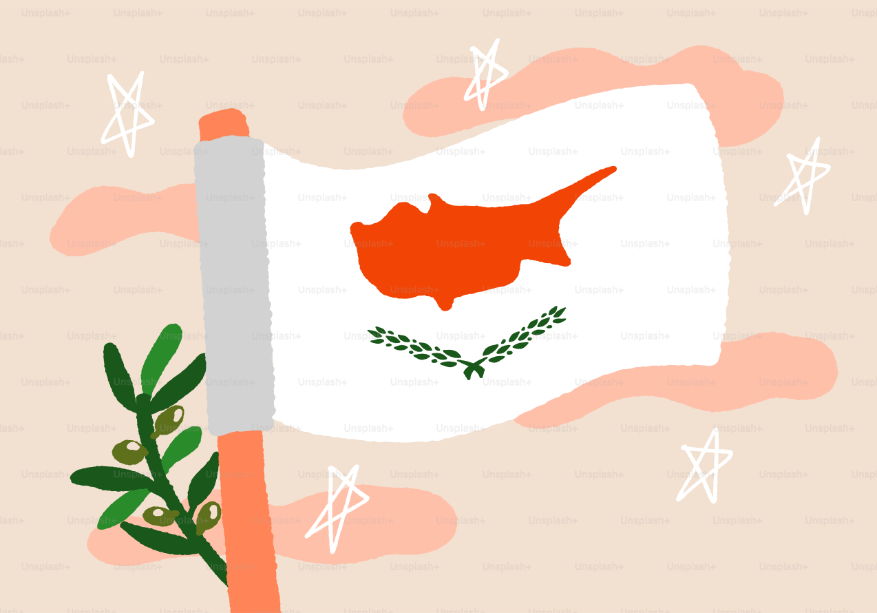La bandera nacional de Chipre con una rama de olivo.
