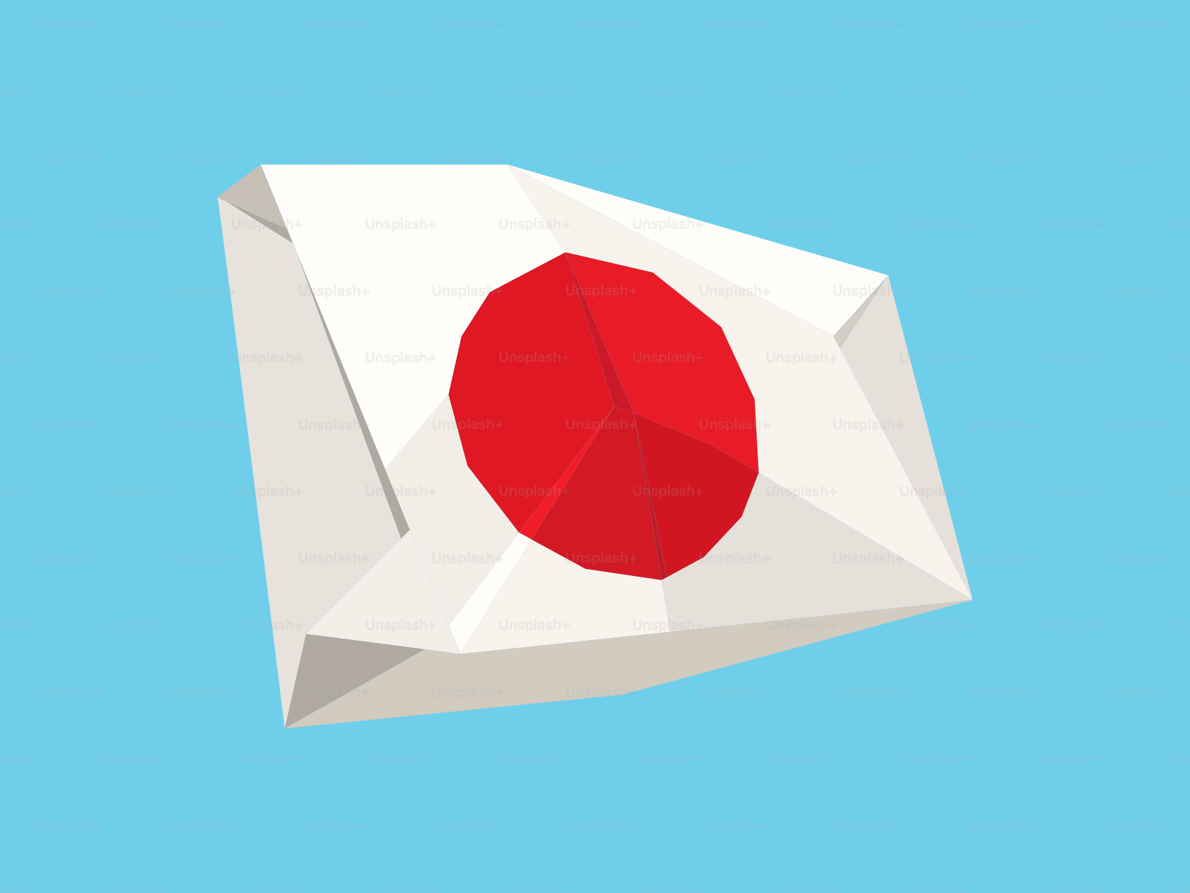 Eine polygonale japanische Flagge auf hellblauem Hintergrund