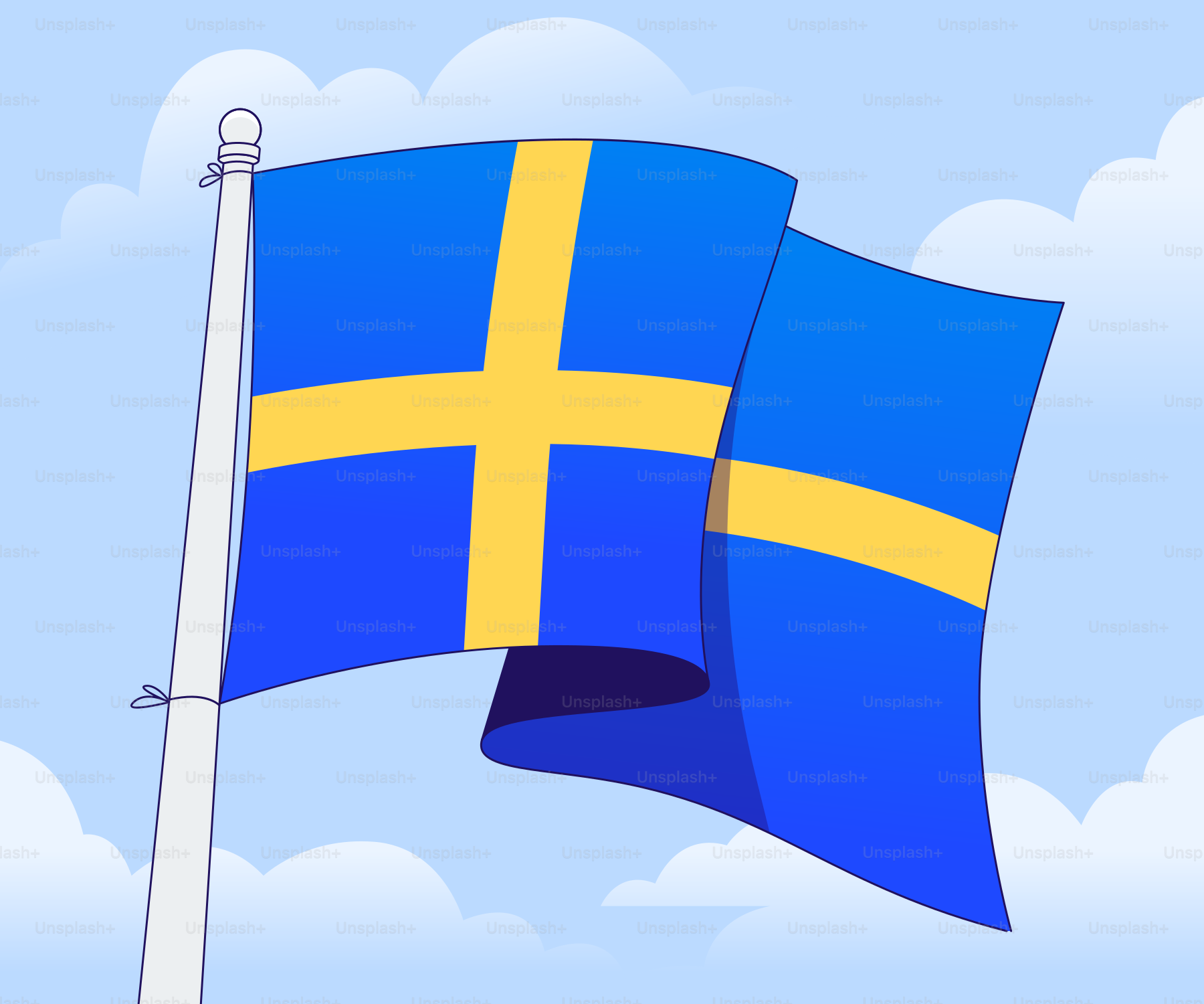 Die schwedische Flagge weht am blauen Himmel.