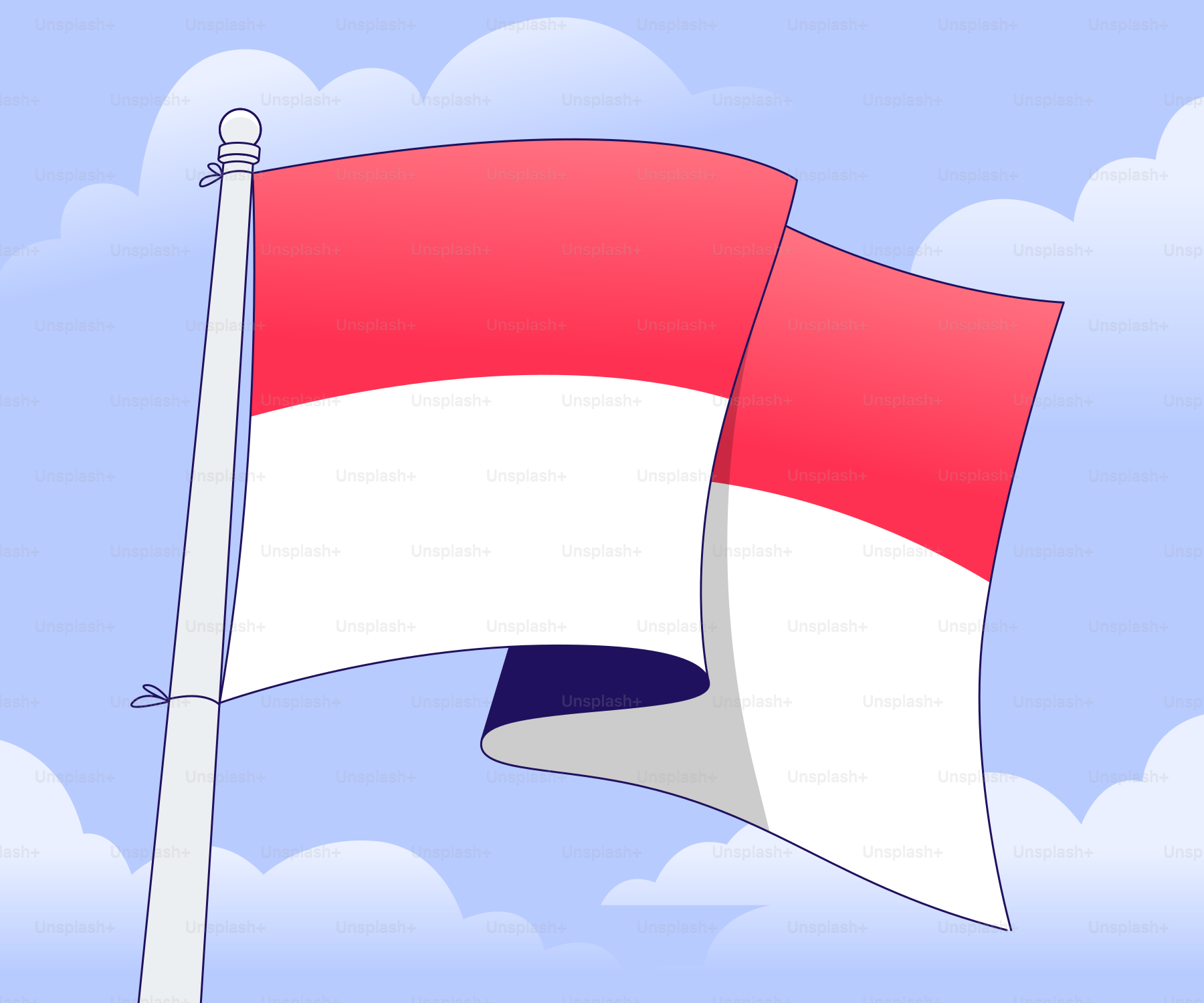 Indonesische Flagge weht an einem Pfahl gegen einen bewölkten Himmel.