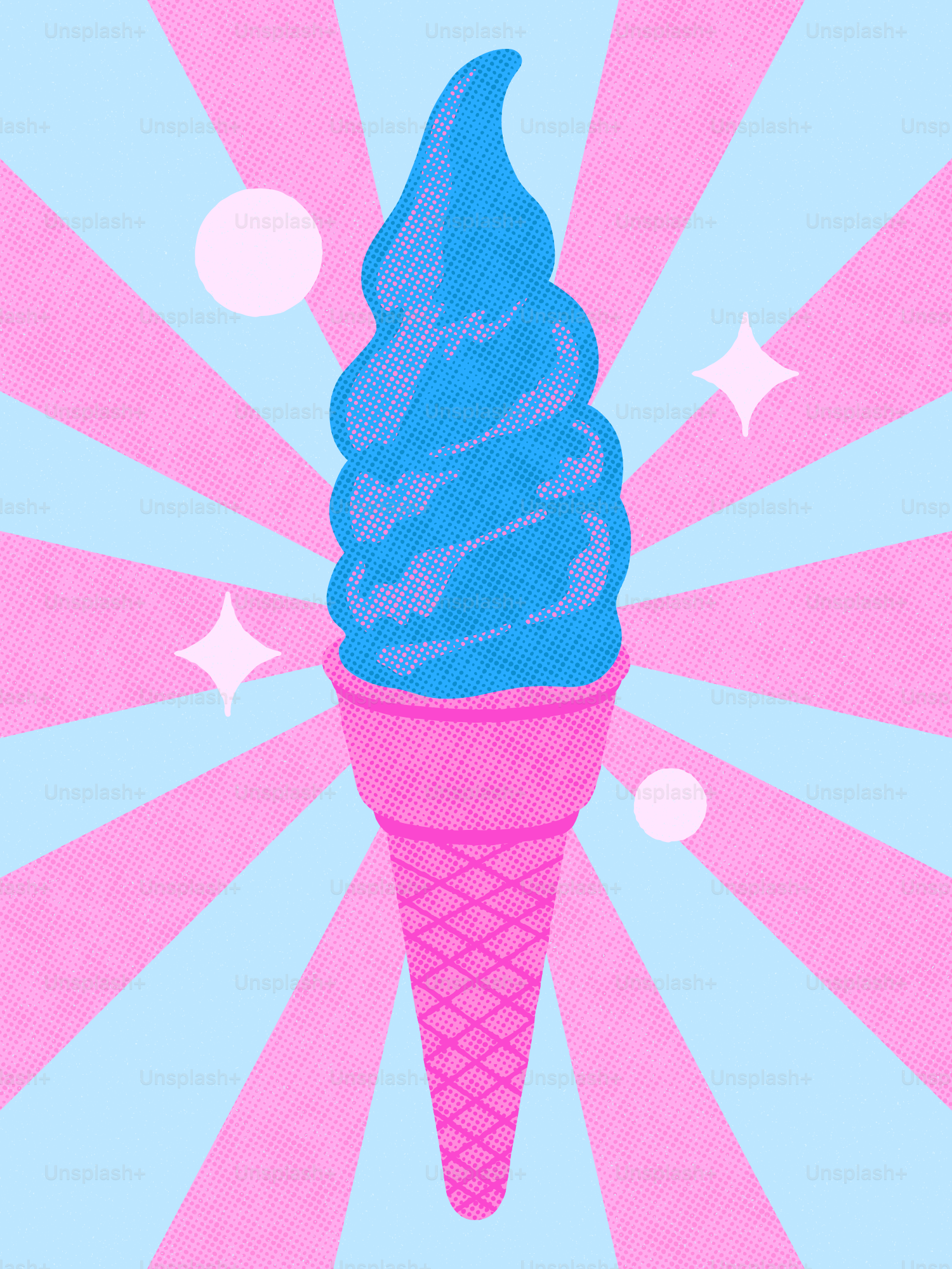 Blue soft-serve ice cream in a pink cone.