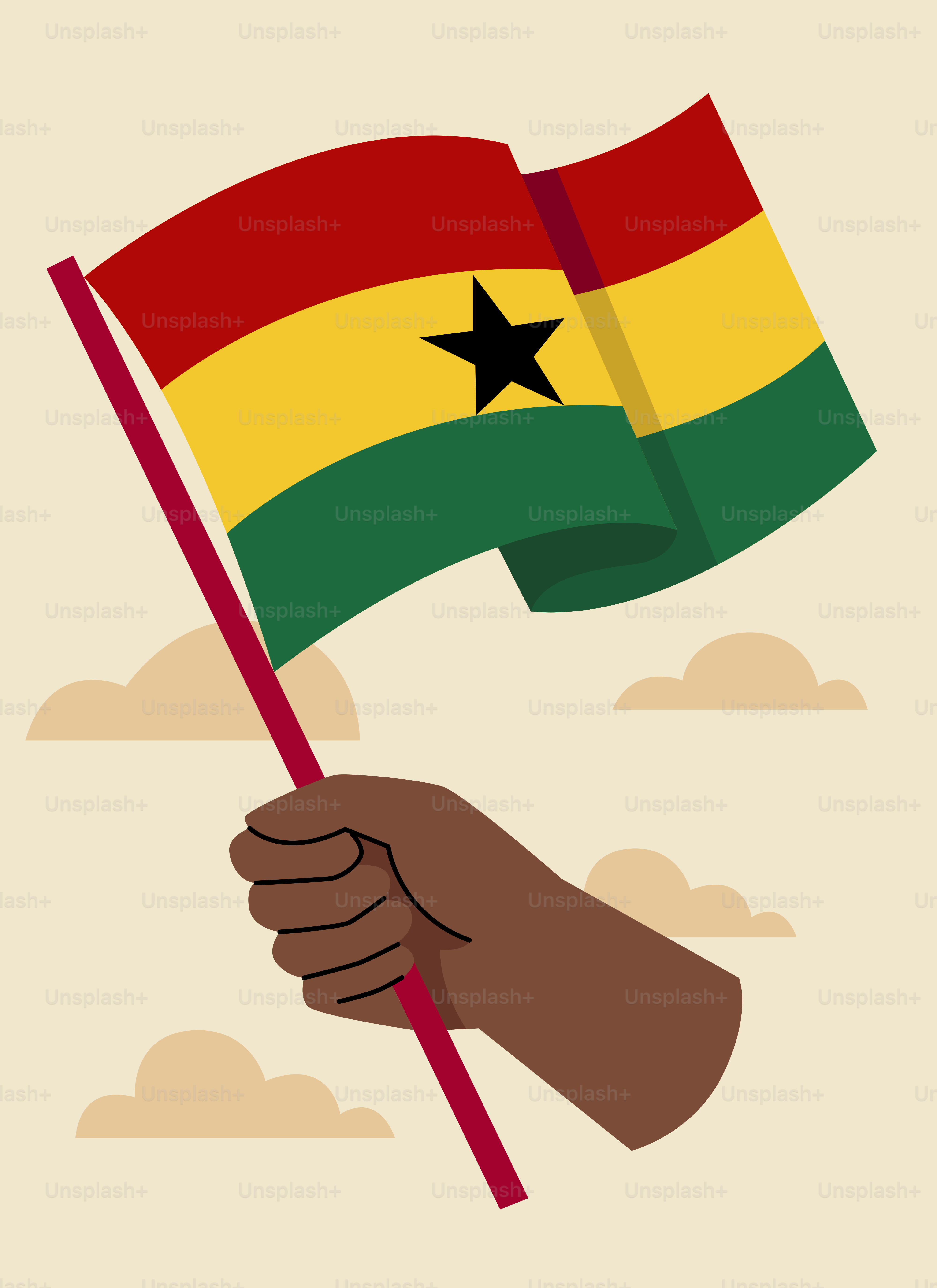 Dark hand waving the national flag of ghana