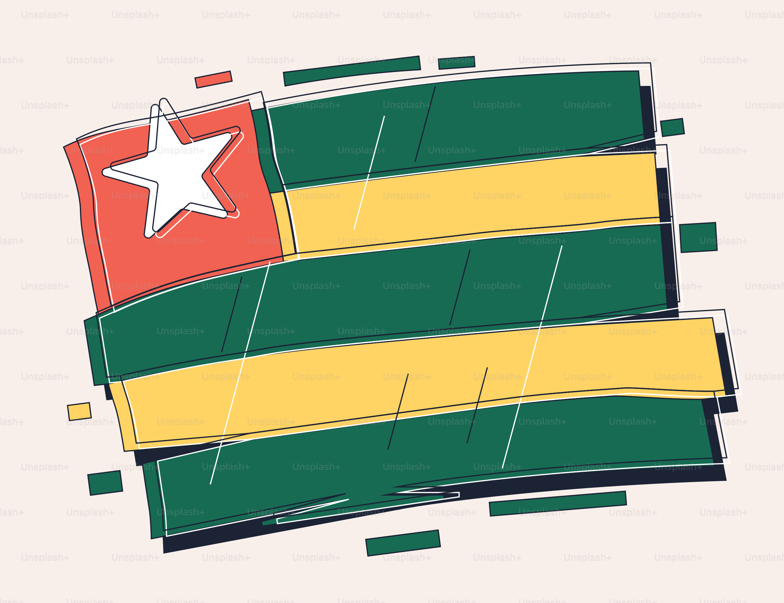 Stylized, hand-drawn flag of togo with green, yellow, red, white