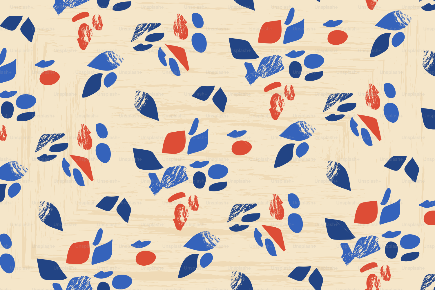 Abstract blue and red shapes form a seamless pattern.