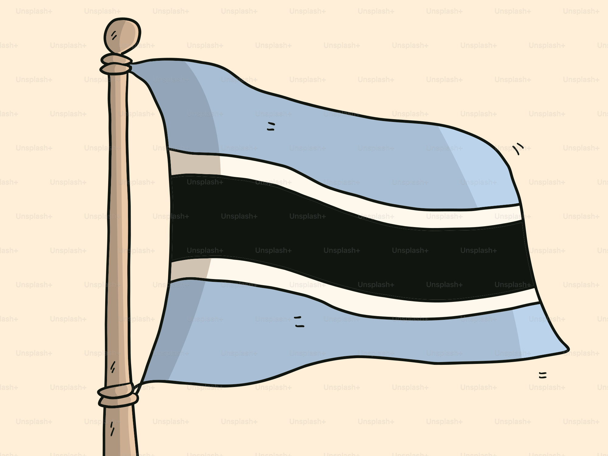 Bandiera del Botswana sventolata su un pennone su uno sfondo chiaro.