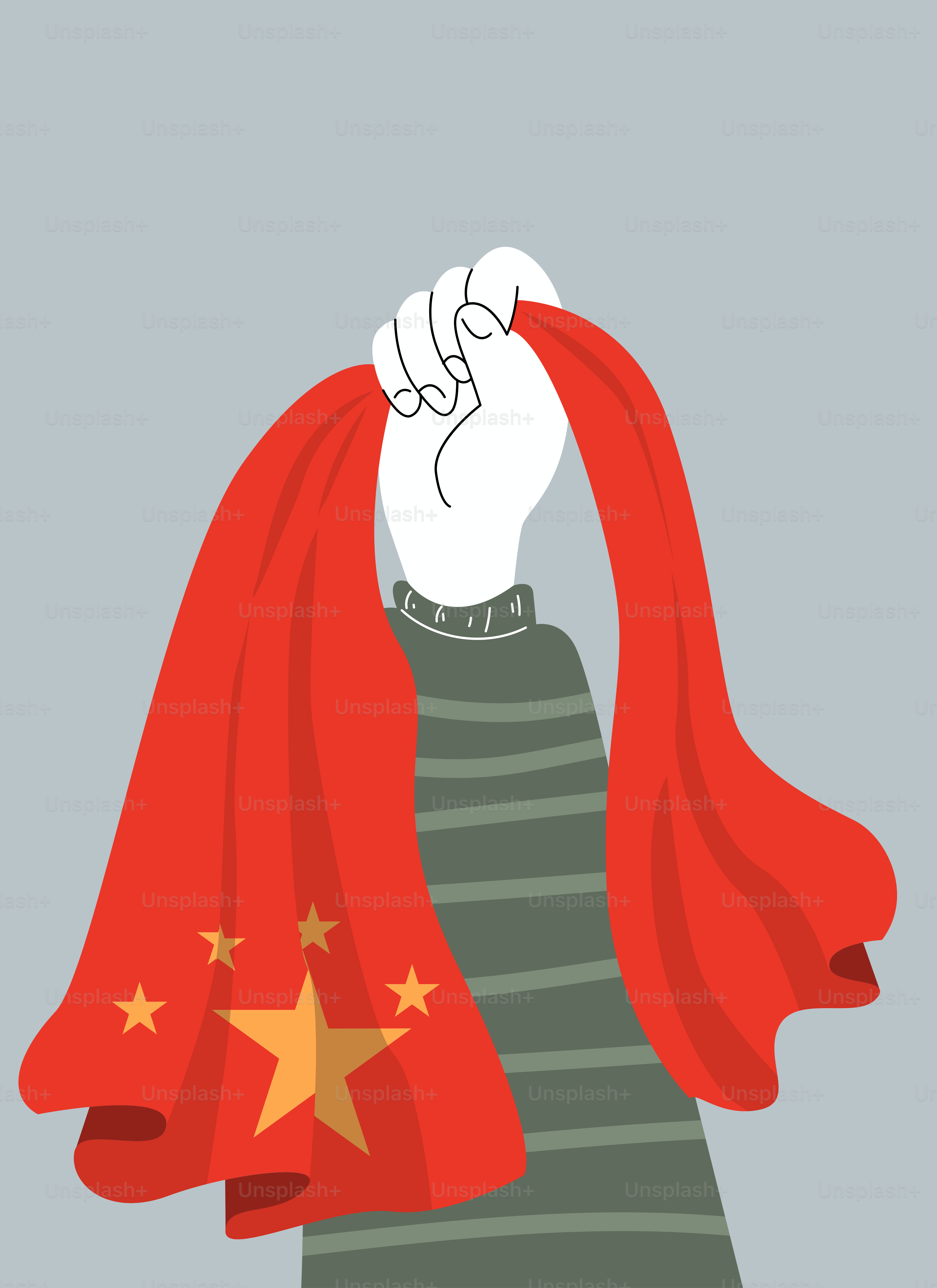 Die Hand hält die rote chinesische Fahne mit gelben Sternen.
