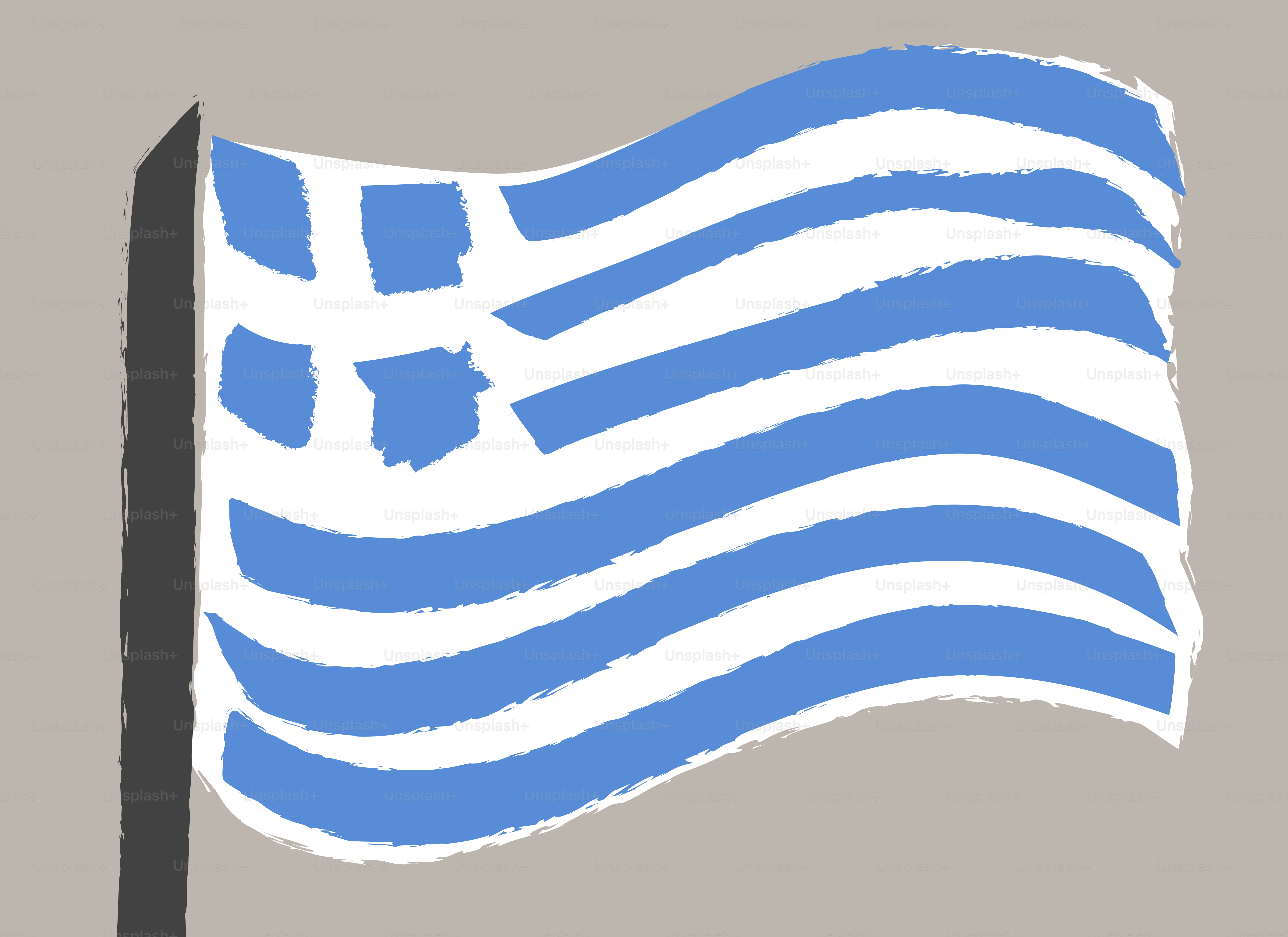 Schwenkte griechische Flagge mit rauem, strukturiertem Aussehen.