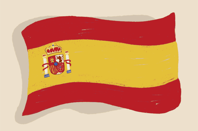 波状の手描きスペイン国旗と紋章