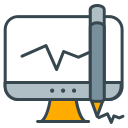 Computermonitor mit Liniendiagramm und Bleistiftsymbol.