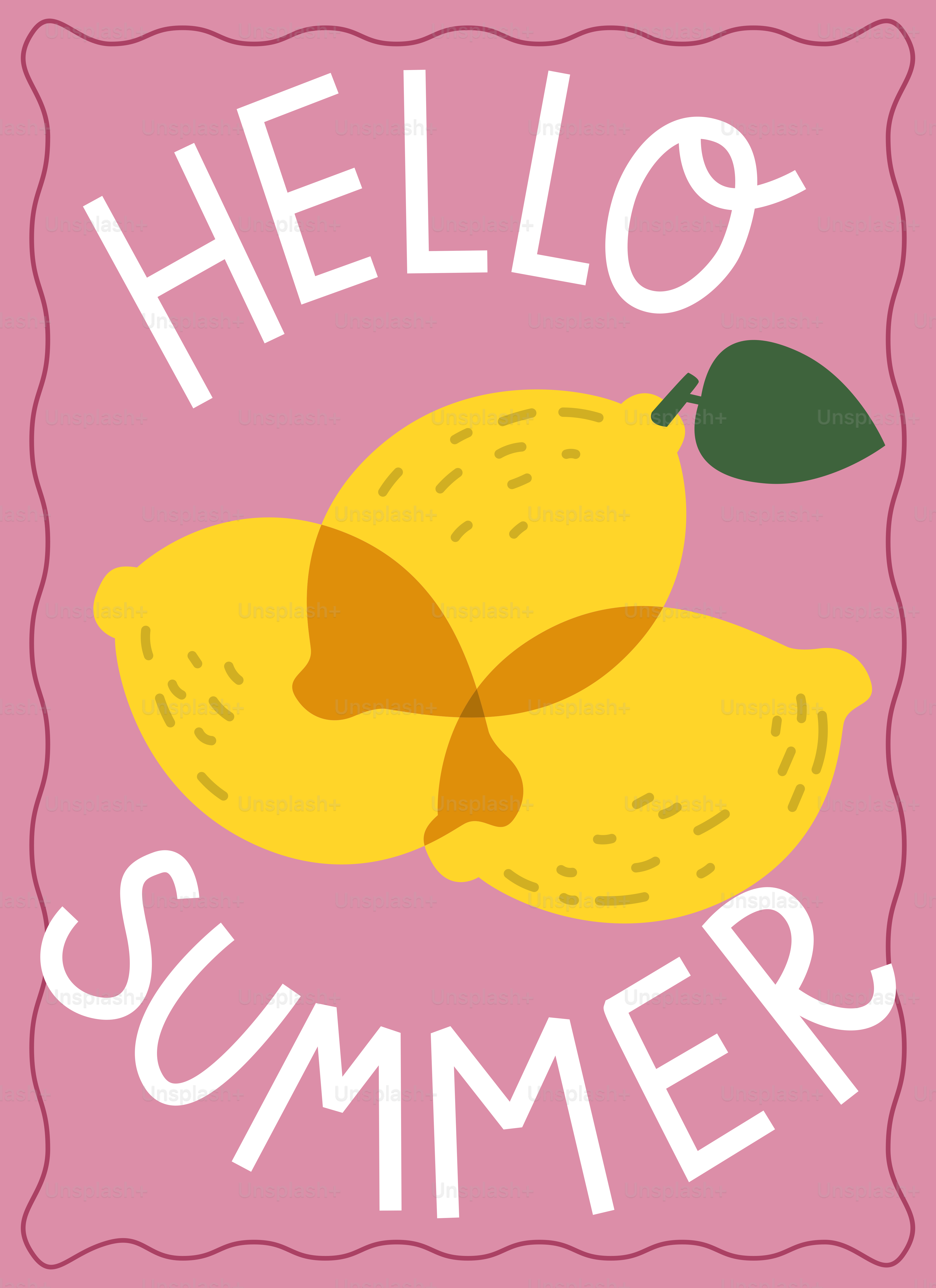 Hallo Sommertext mit drei gelben Zitronen auf rosa Hintergrund.