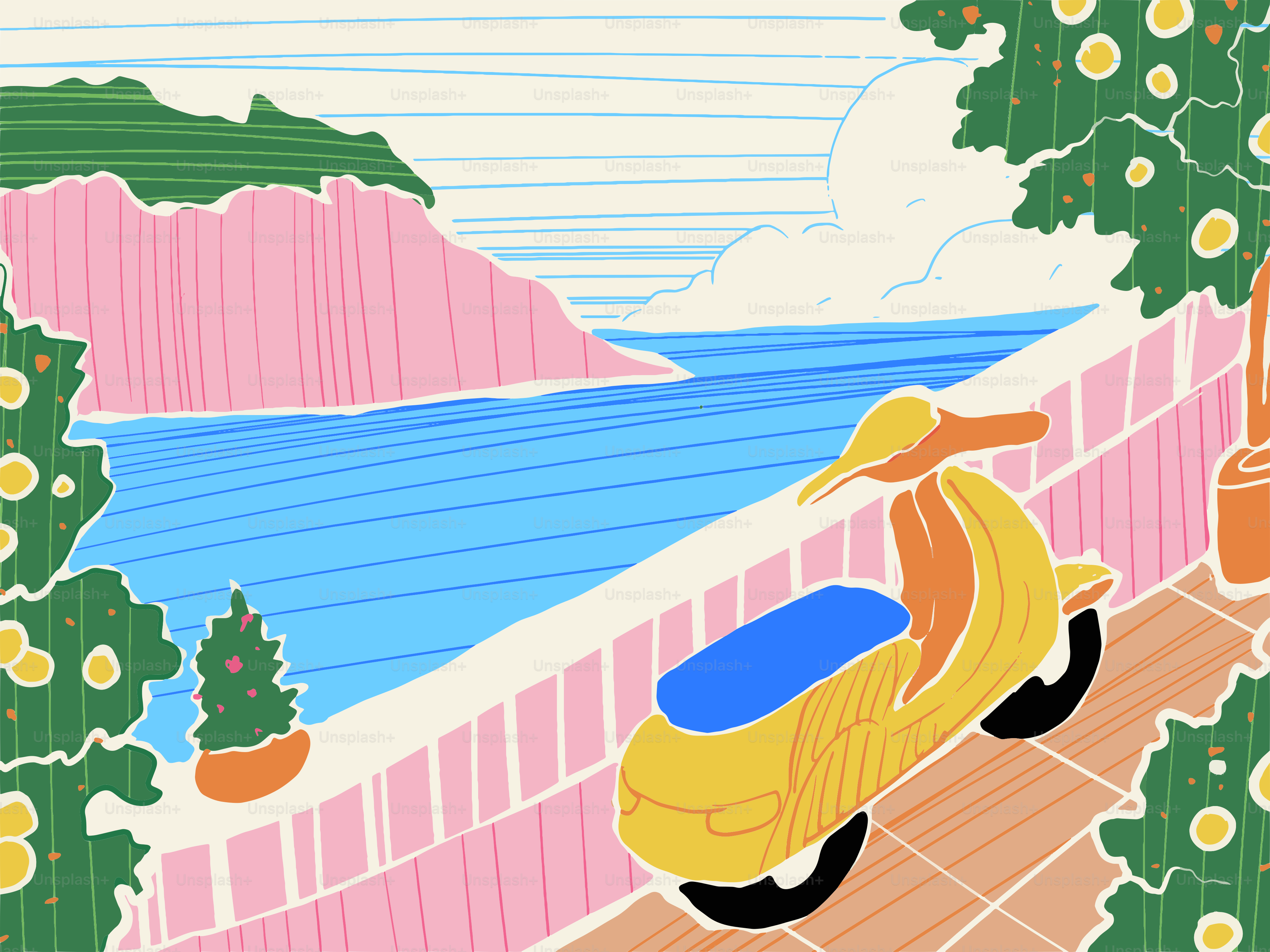 Un patinete amarillo en un sendero junto al mar con acantilados rosas