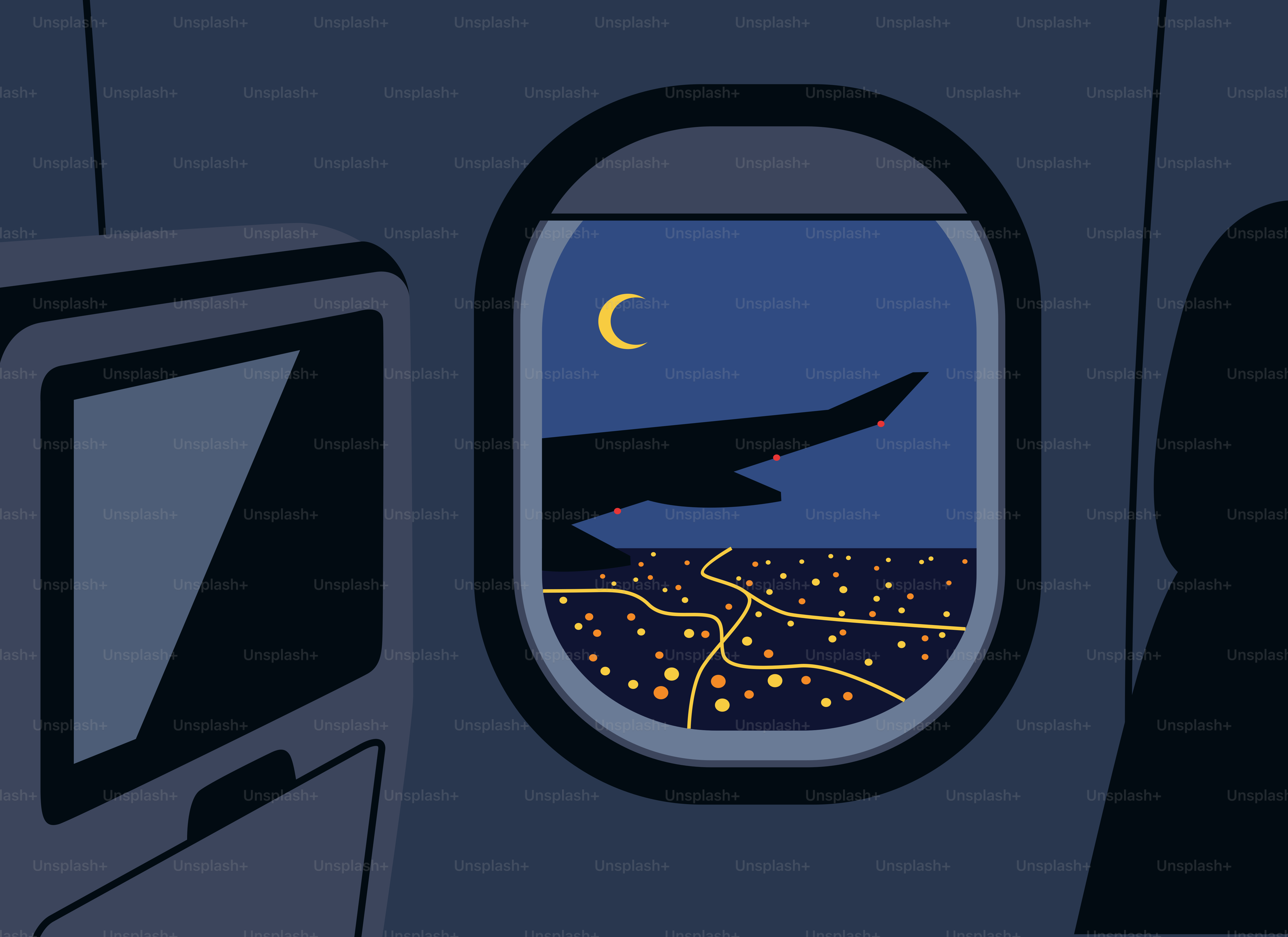 Vista nocturna desde la ventana de un avión sobre una ciudad