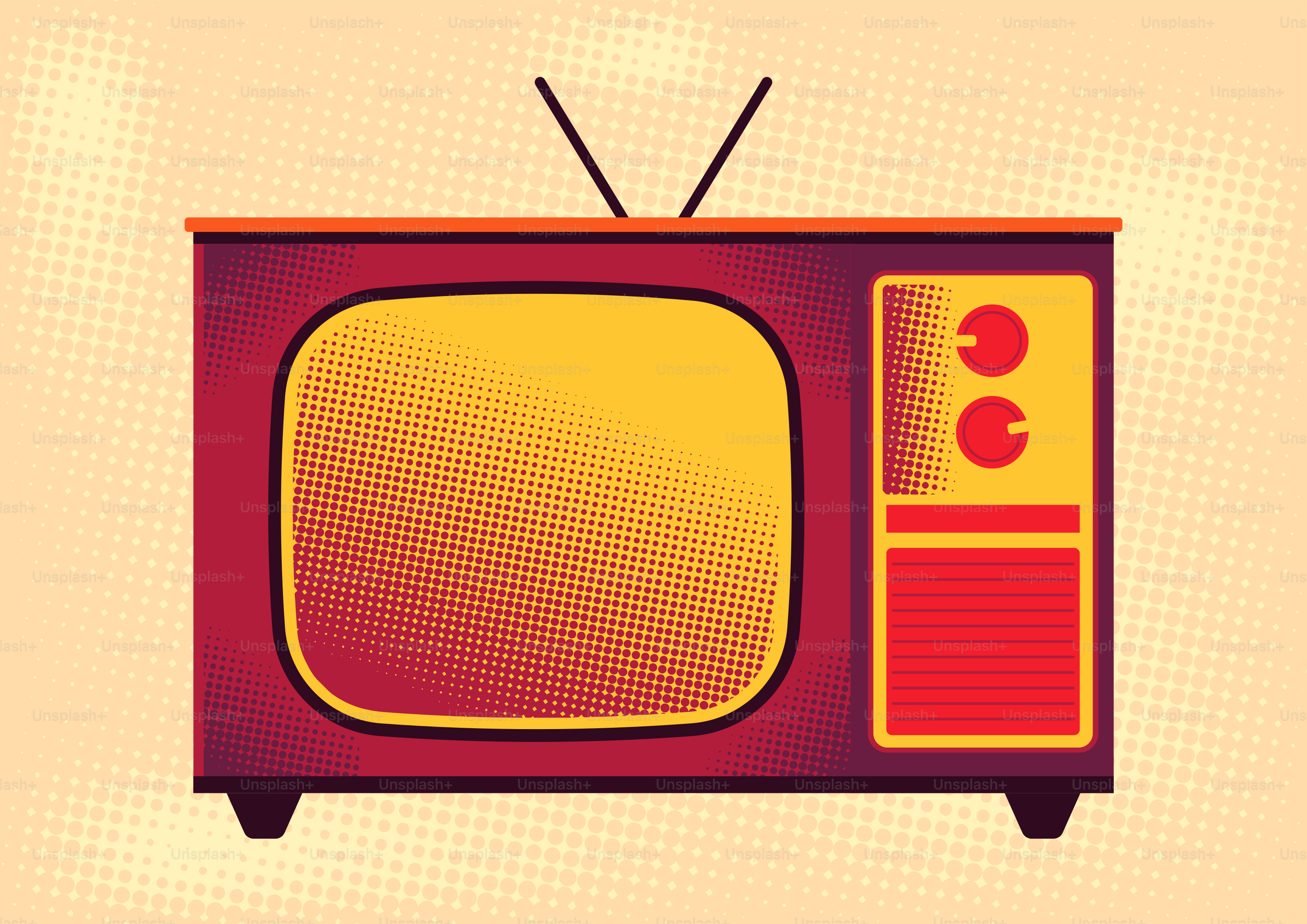 Un televisore vintage con antenne in stile pop art.