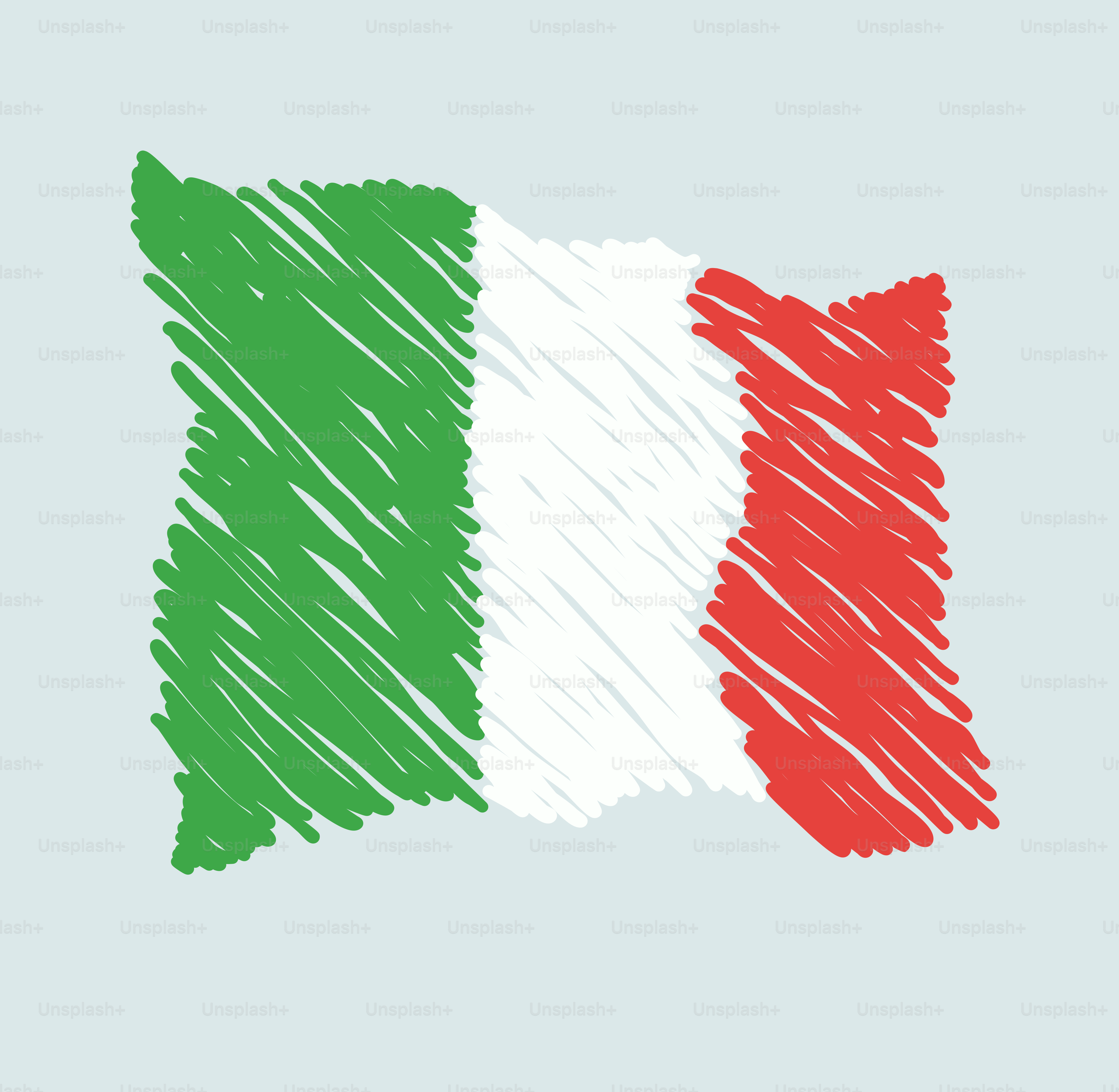 薄い青の背景に走り書きされたイタリアの国旗。