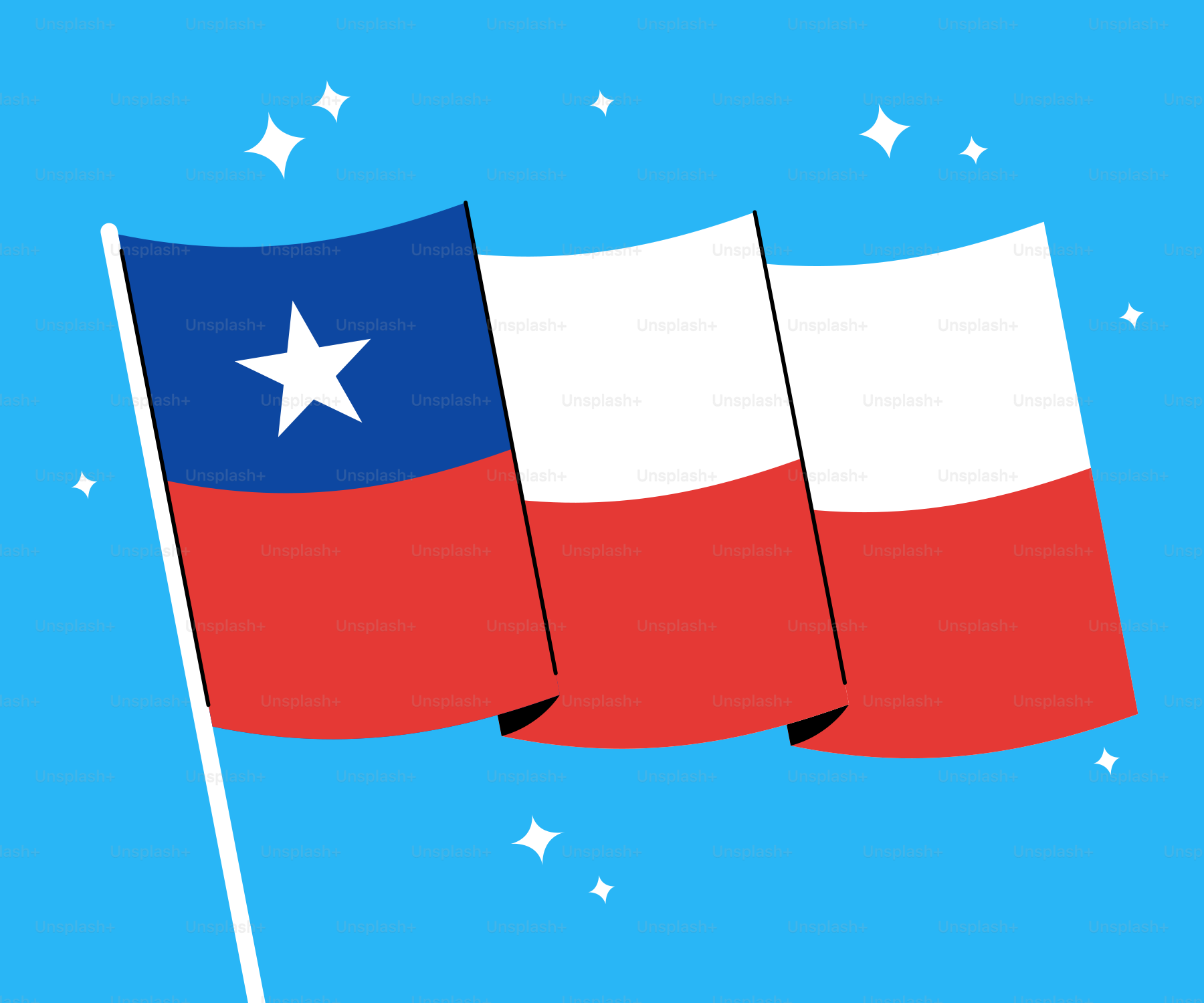 Die chilenische Flagge weht vor einem blauen Hintergrund mit Glitzern.