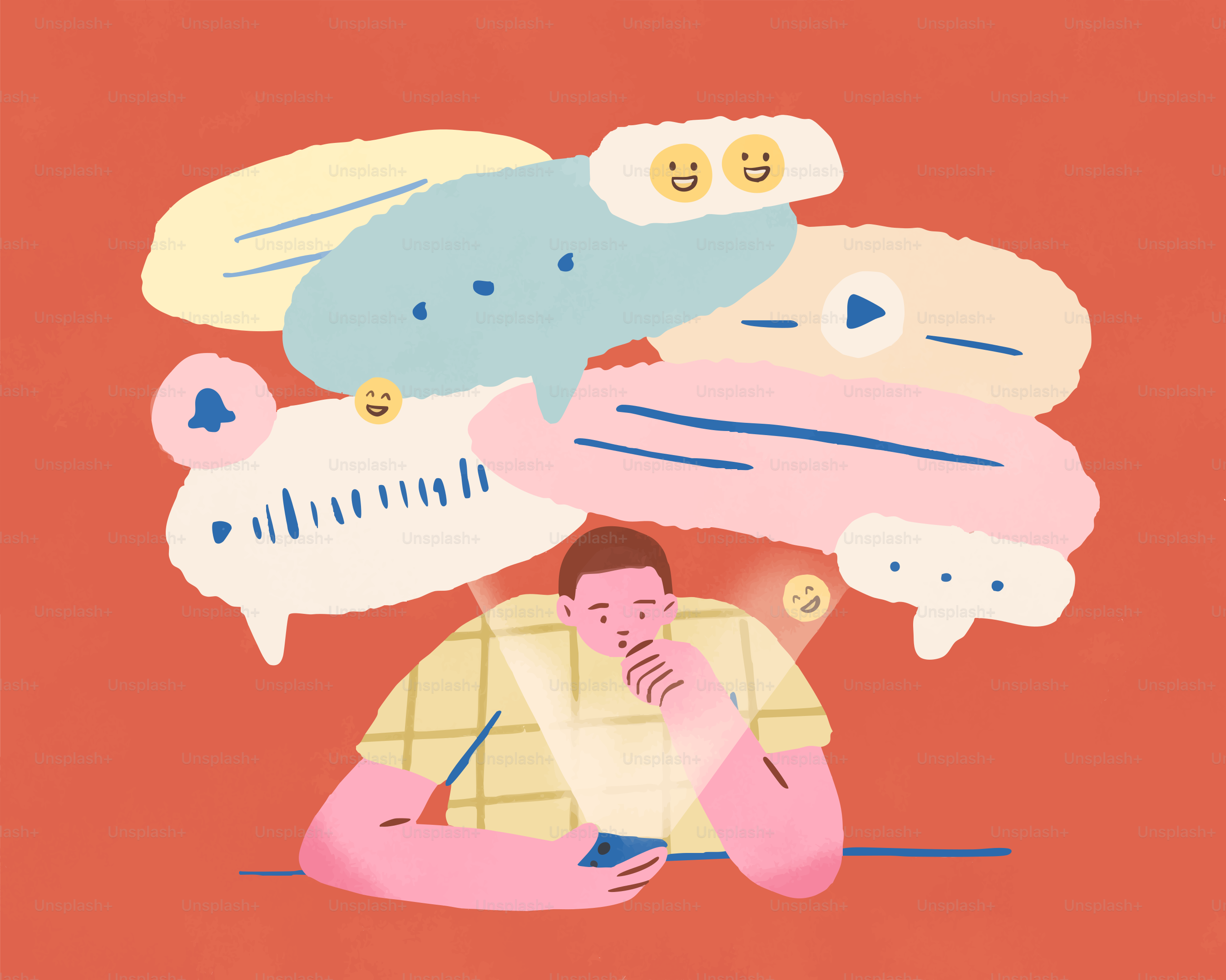 Person immersed in social media messages and notifications