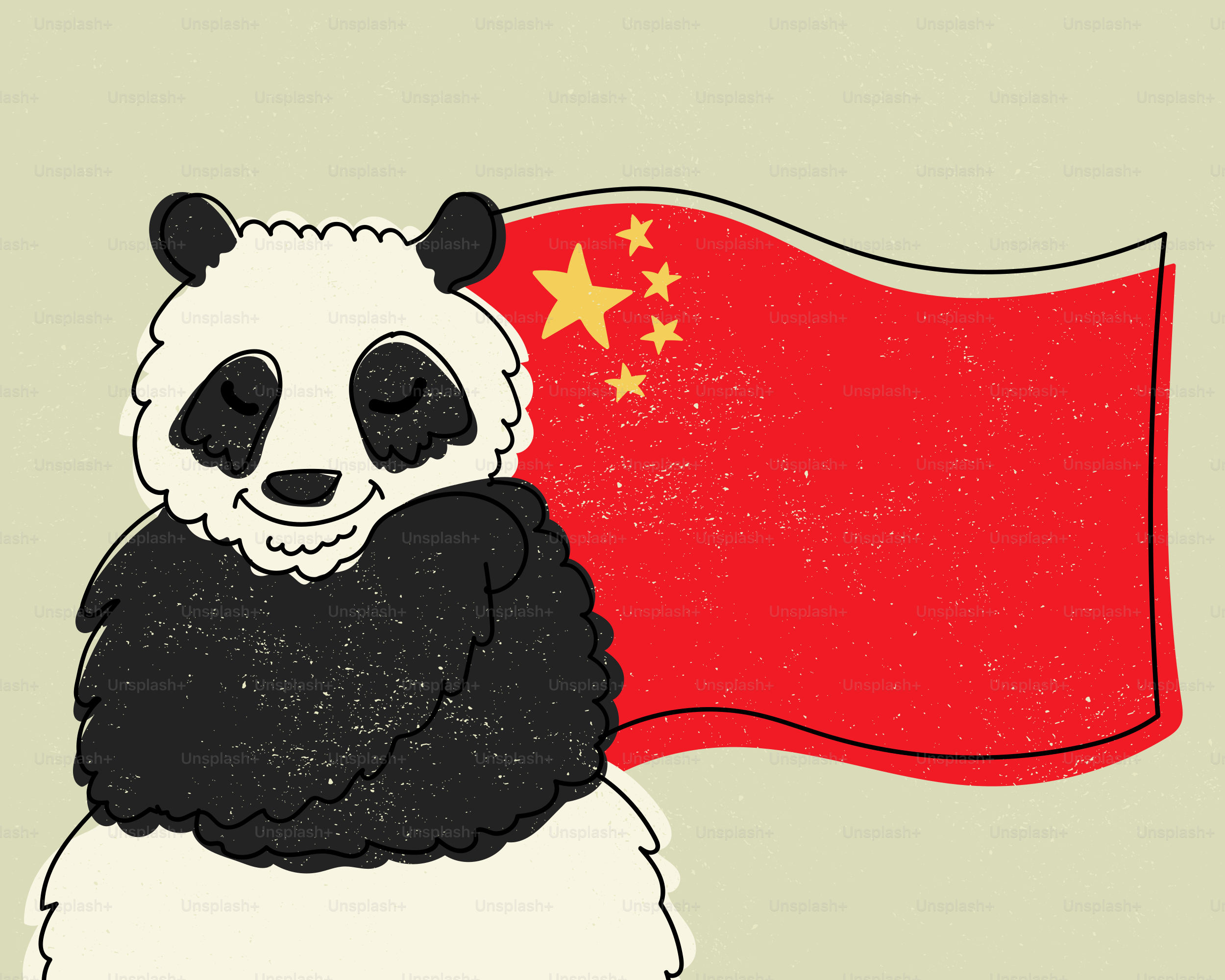 Ein Cartoon-Panda steht neben der chinesischen Flagge.
