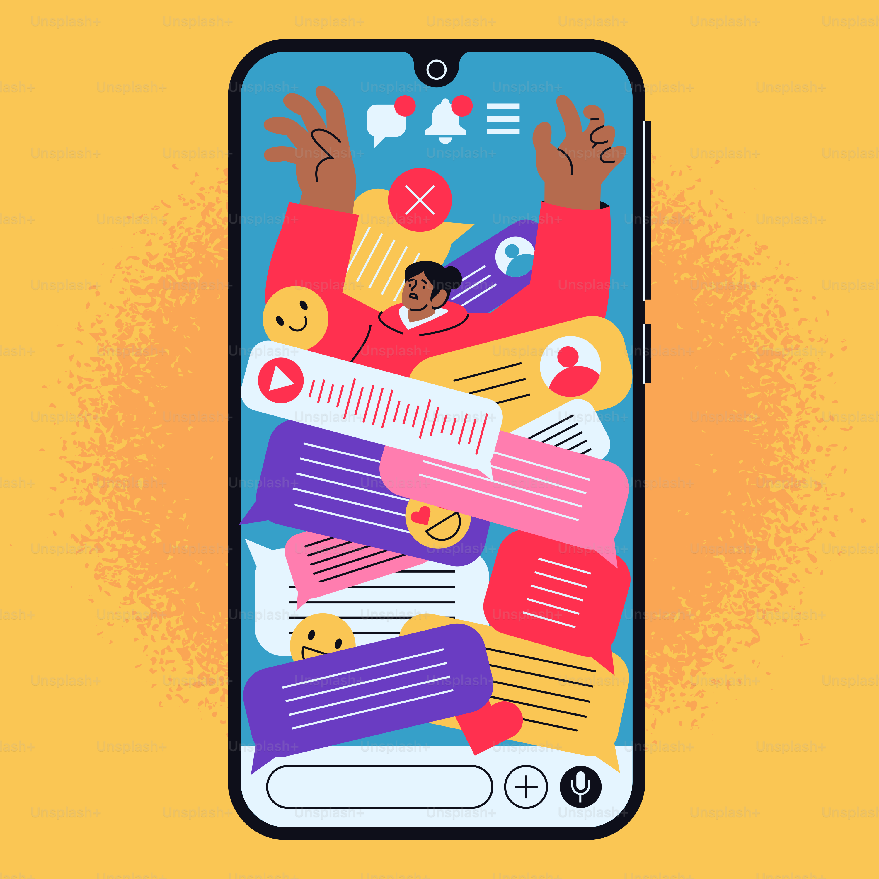 Lo schermo dello smartphone trabocca di messaggi e notifiche sui social media.