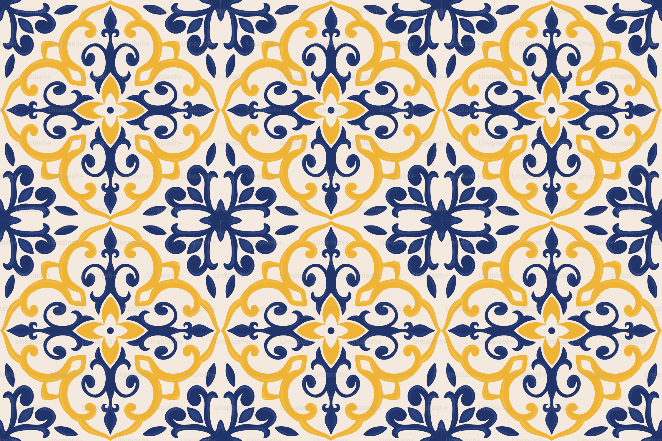 Motivo decorativo blu e giallo senza cuciture.