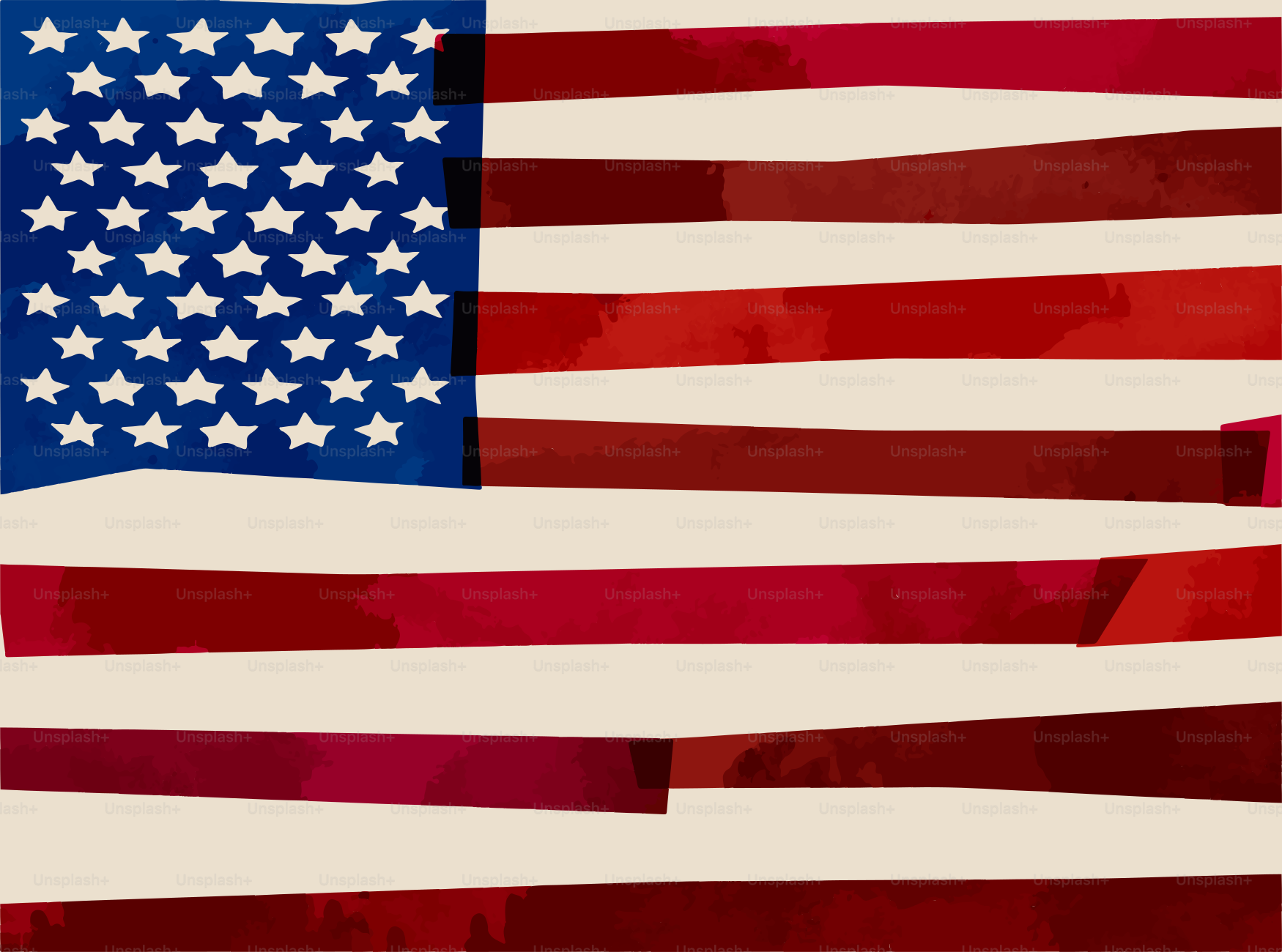 Bendera Amerika dengan garis-garis merah dan putih yang robek.