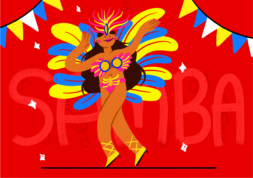 Mujer bailando samba con coloridos trajes de carnaval