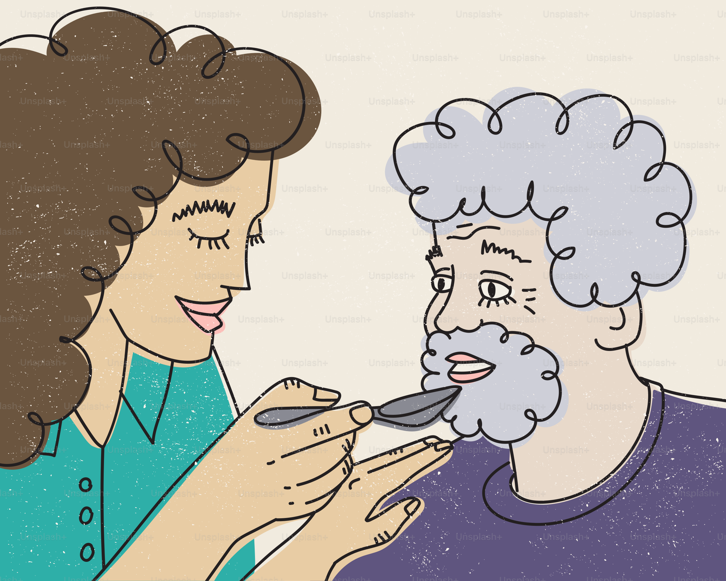 Une femme nourrit un vieil homme avec une cuillère.