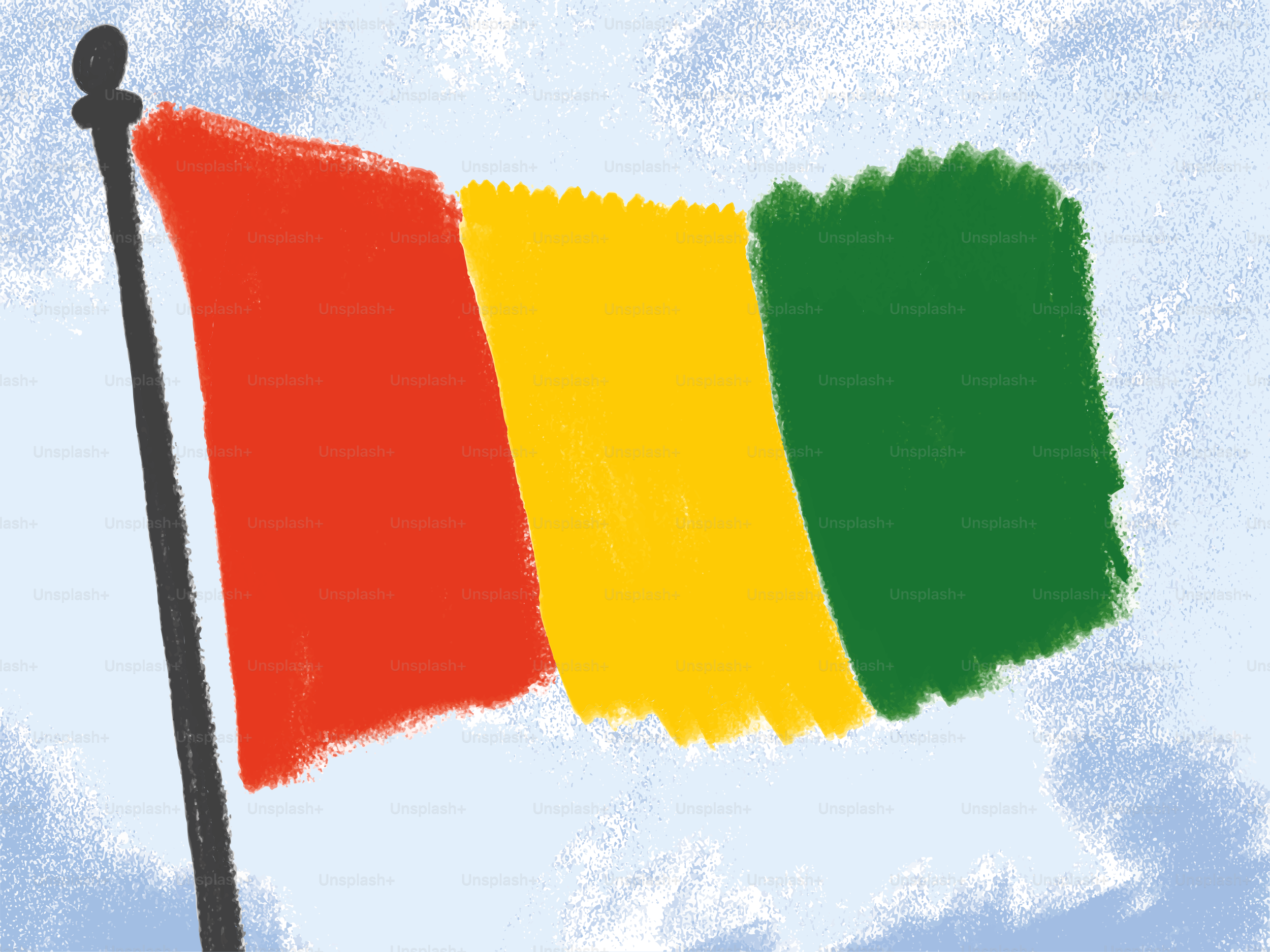 The flag of guinea waving against a blue sky