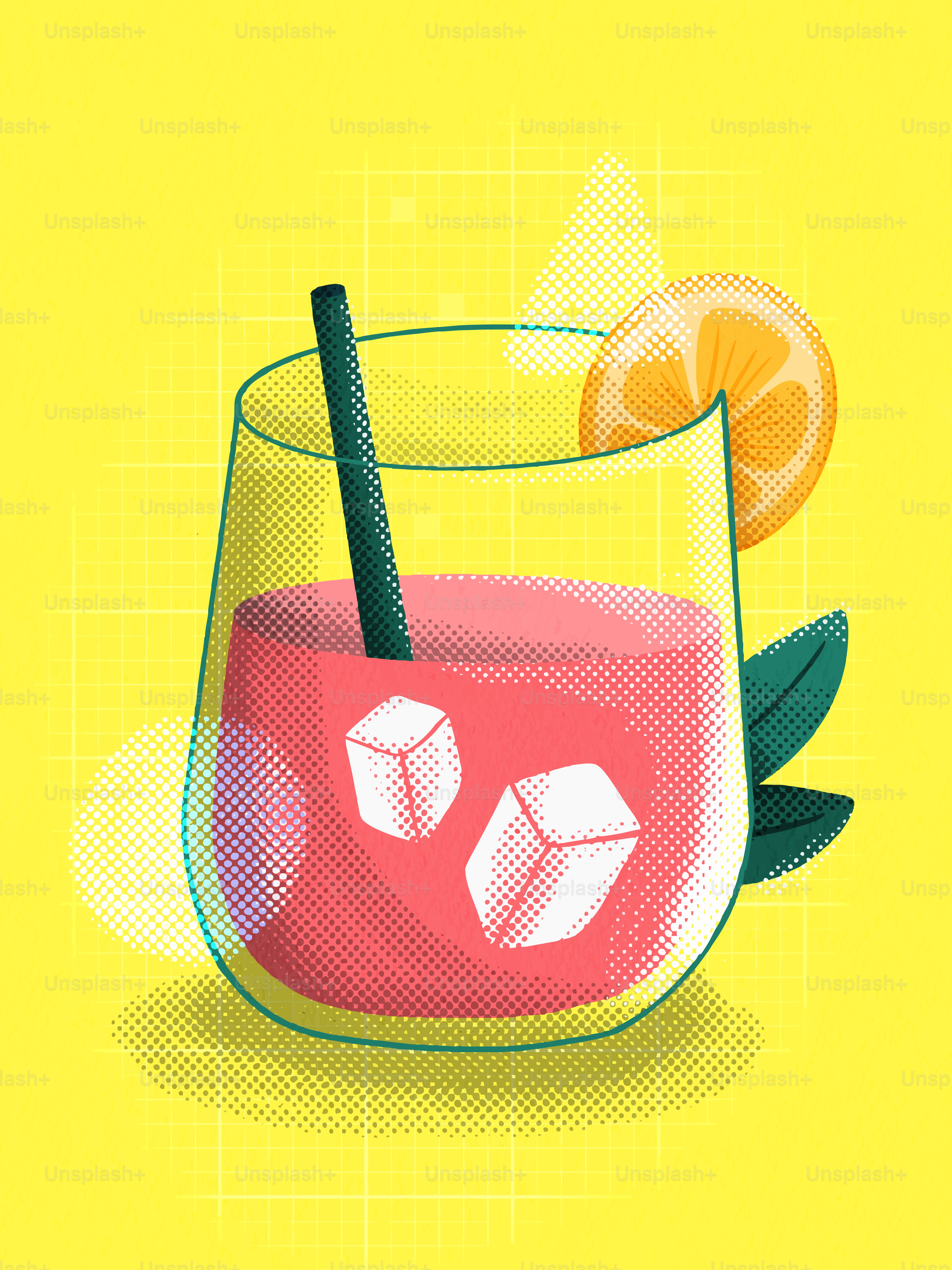 Boisson rose avec glace, paille et tranche de citron