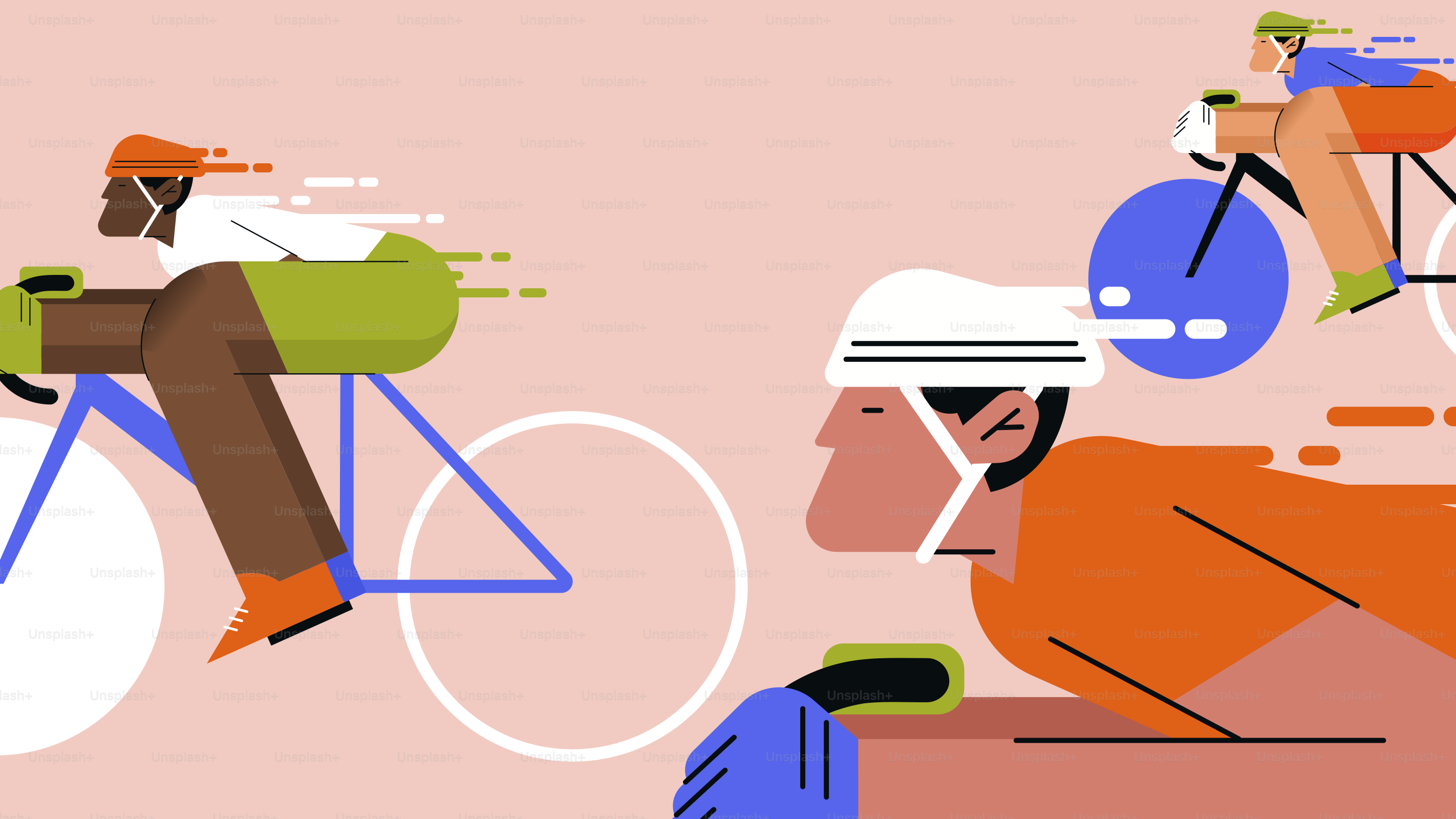 Ciclistas estilizados acelerando em suas bicicletas