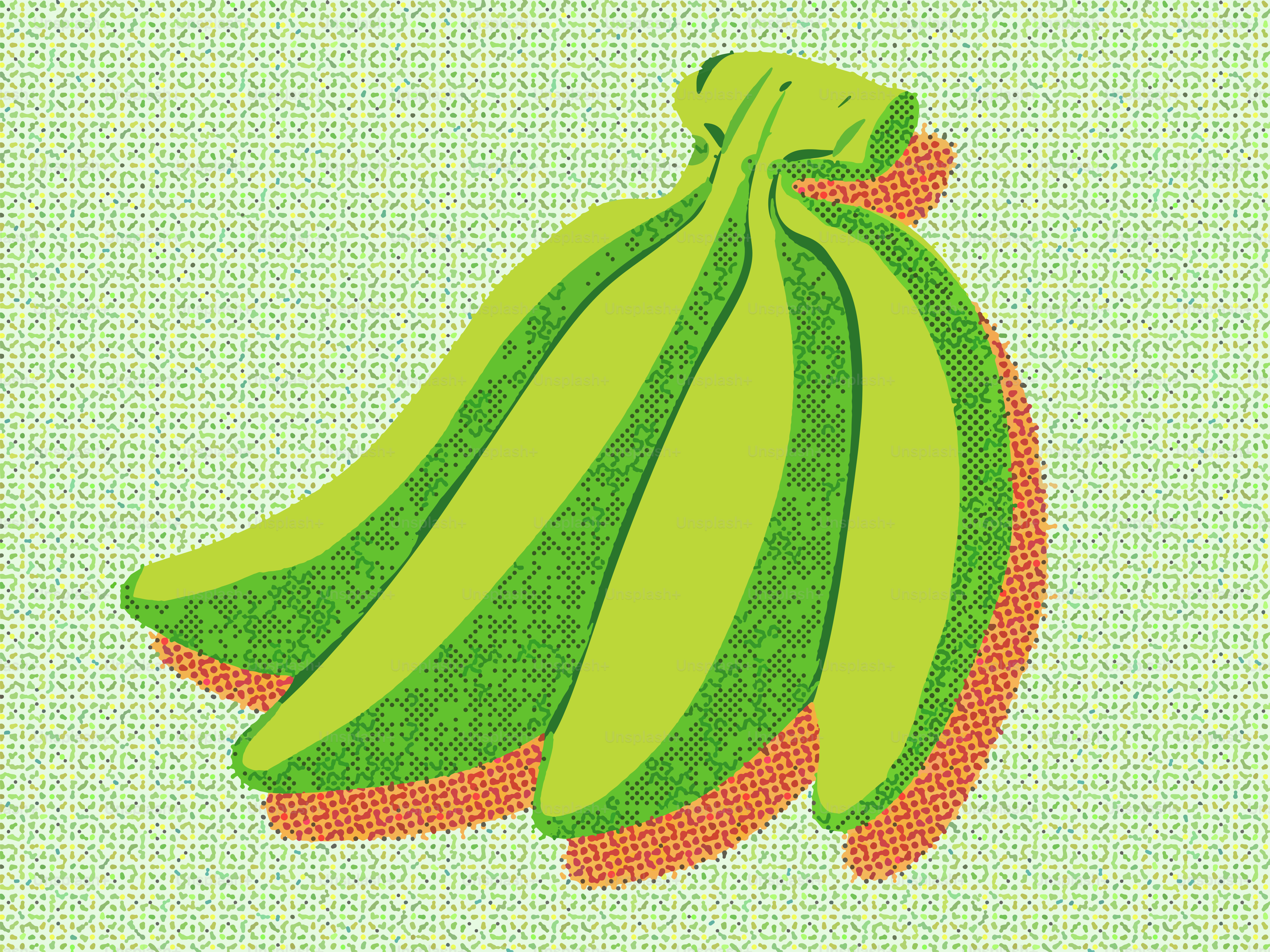 Bananes vertes avec ombre orange