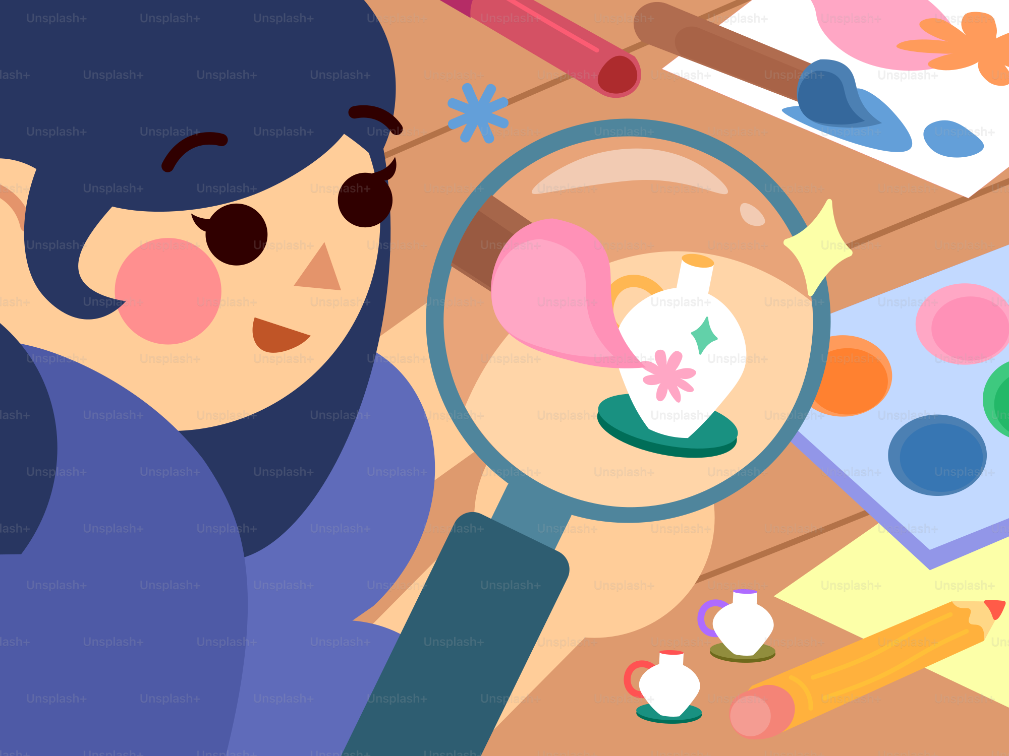Femme inspectant un minuscule objet à la loupe