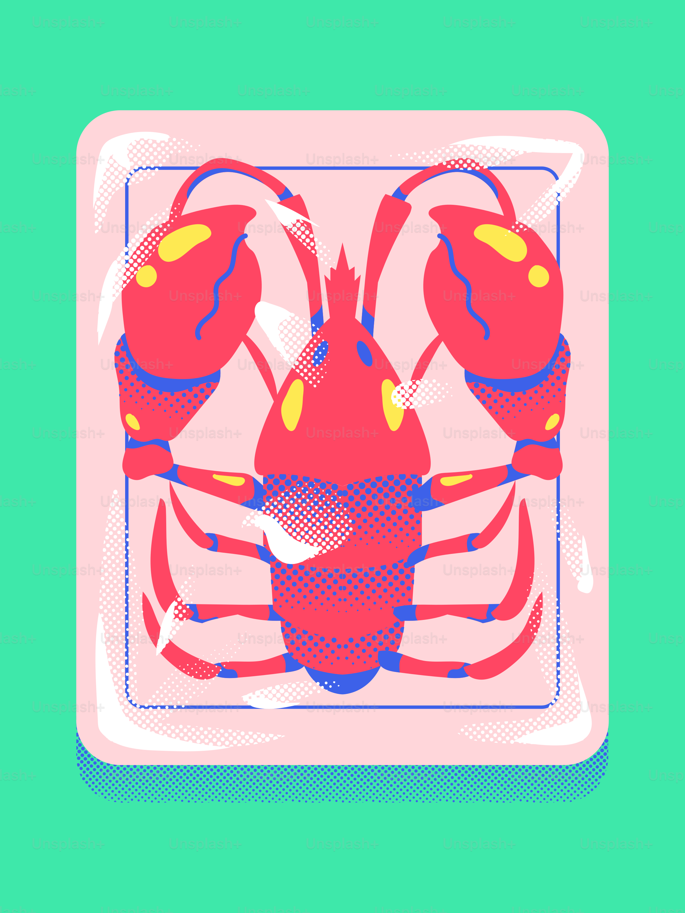 Stylized red lobster in a pink package