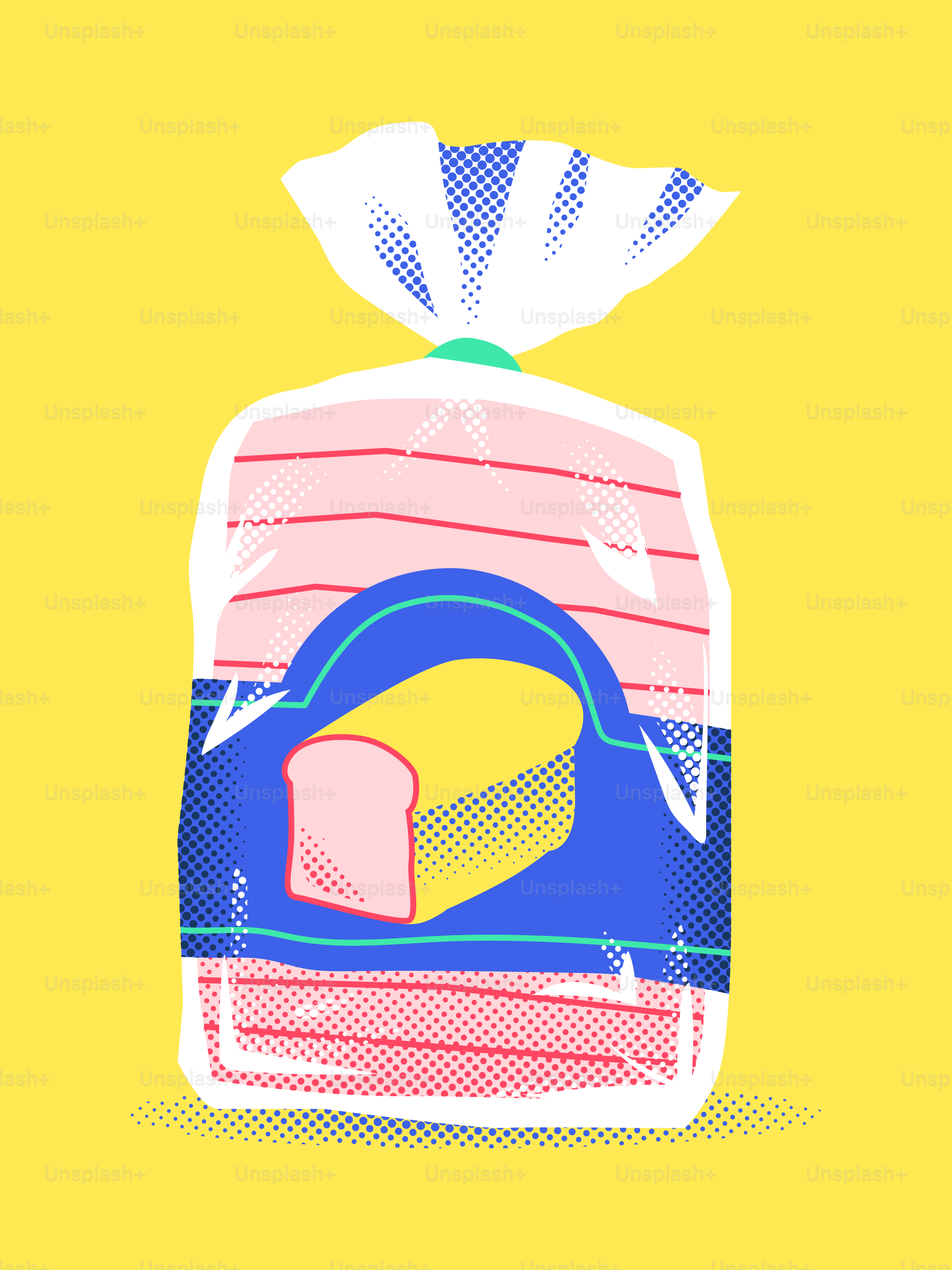 Pop art bread loaf in plastic bag