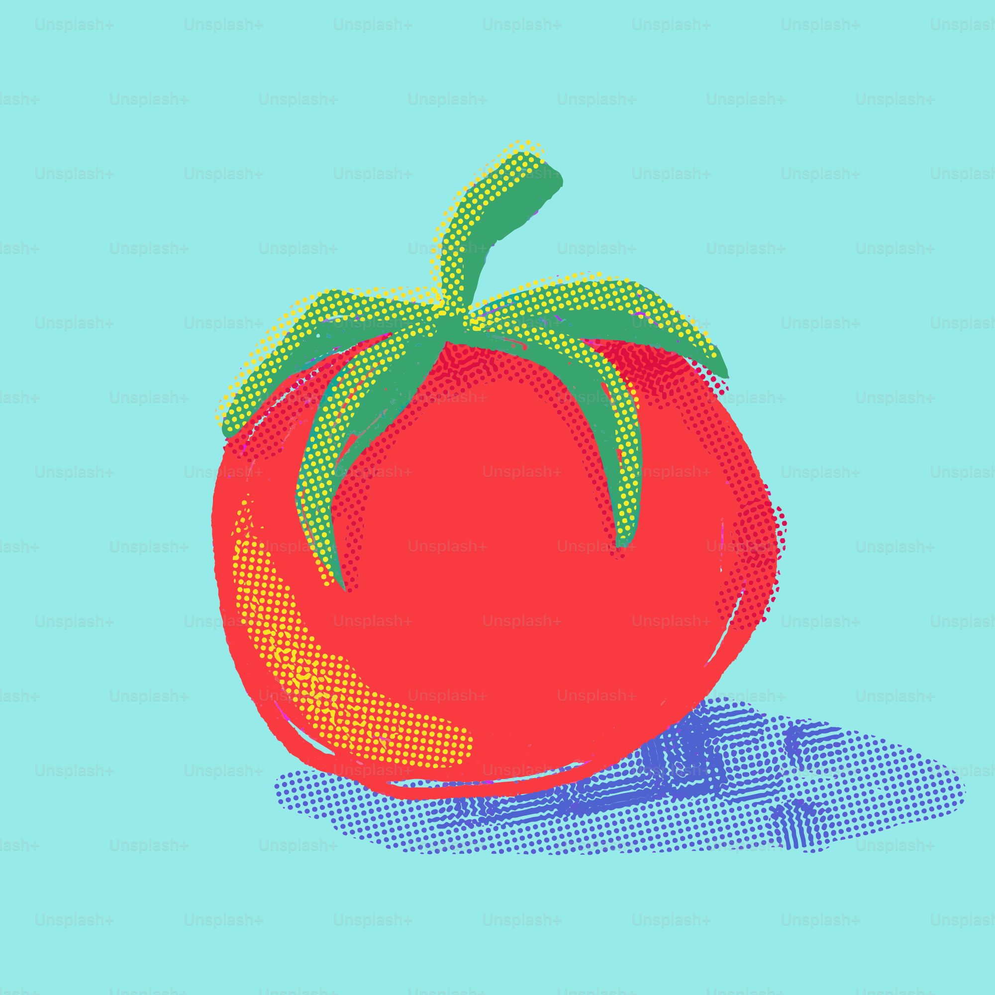 Ilustrasi tomat merah dengan tekstur titik halftone